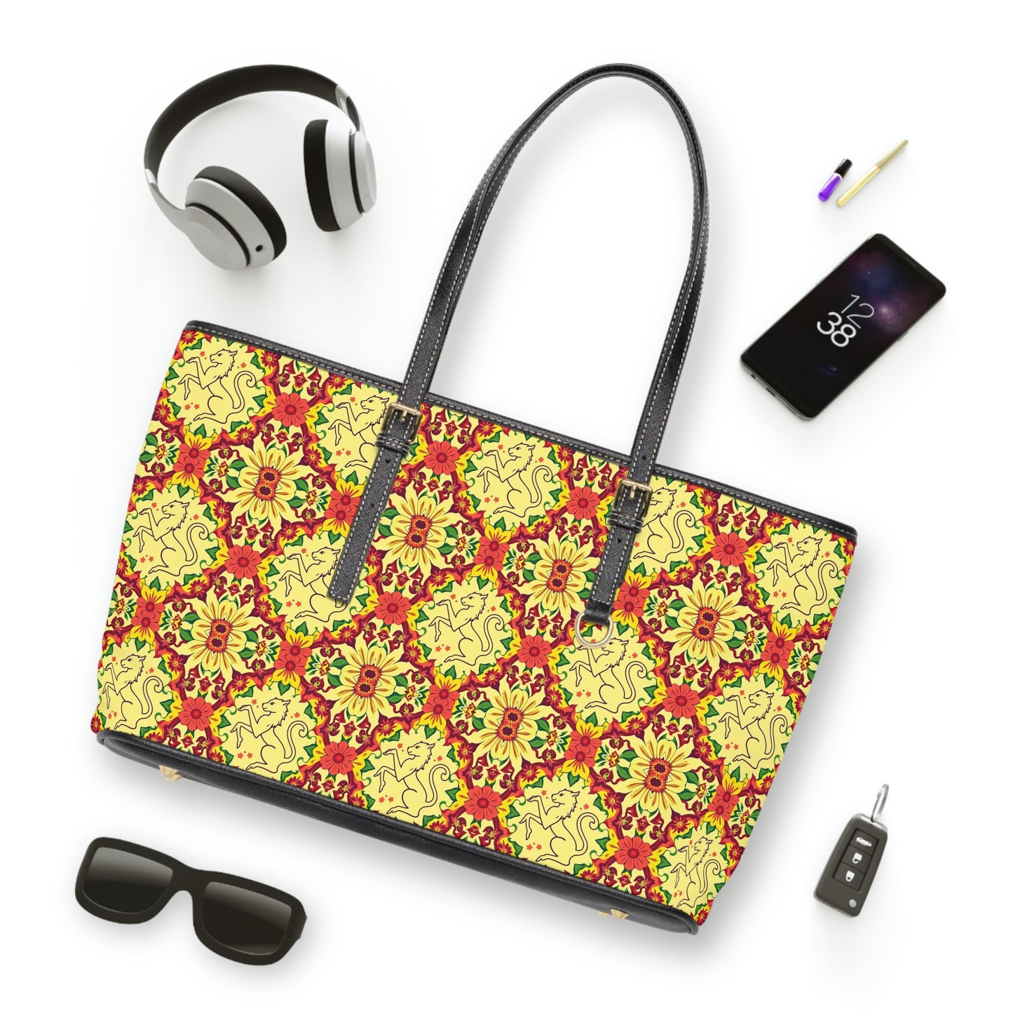 Leather Shoulder Bag, Virgo, Zodiac, Flower Pattern