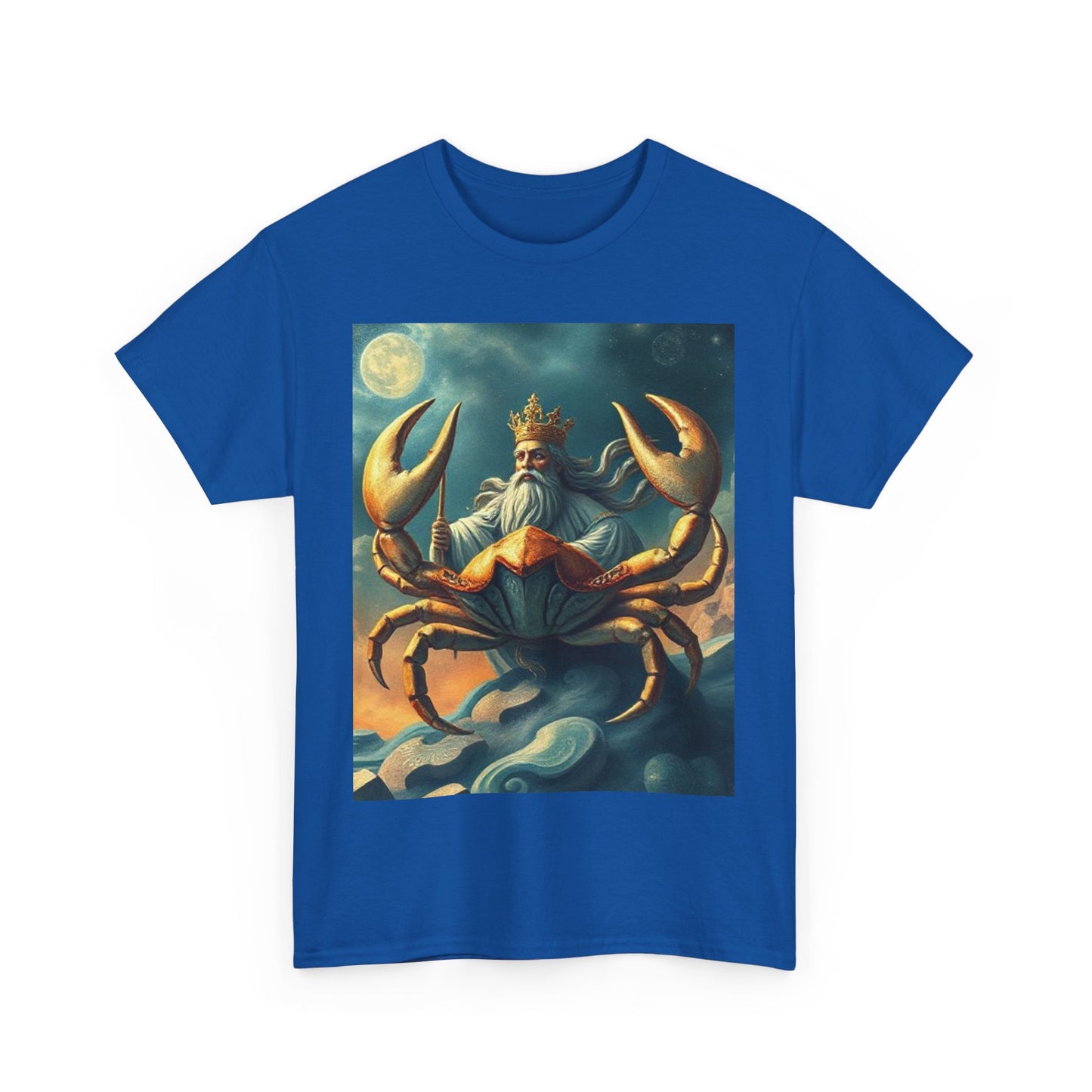 Unisex Heavy Cotton T-Shirt, Crustacean King v1, Cancer Zodiac Design