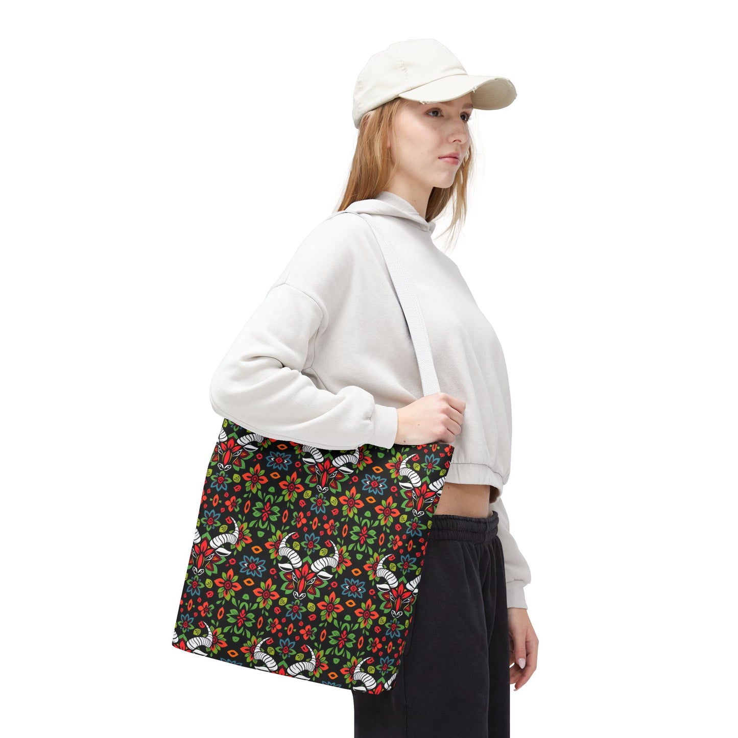 Tote Bag (AOP), Taurus, Zodiac v1, Flower Pattern