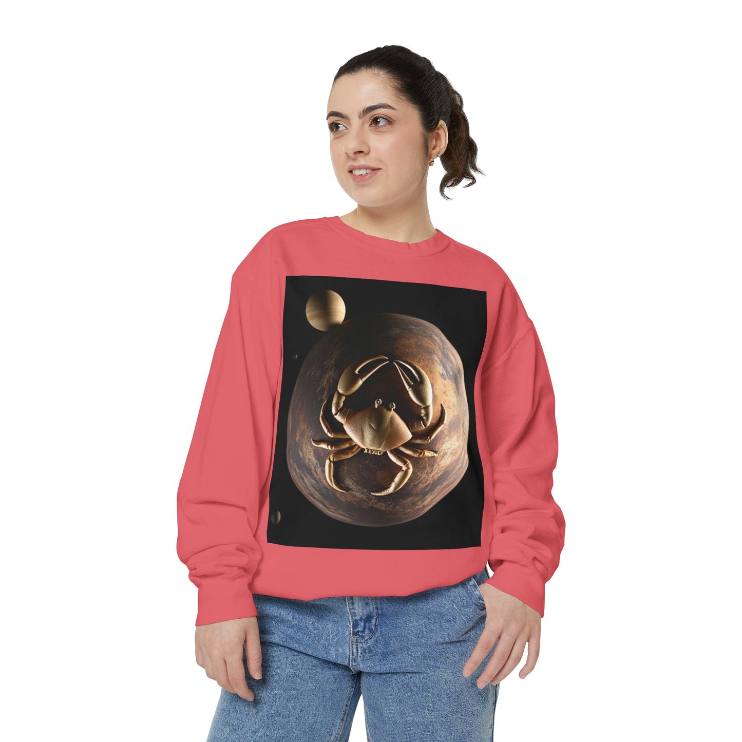 Garment-Dyed Sweatshirt, Unisex, Space Animal Design v1, Cancer