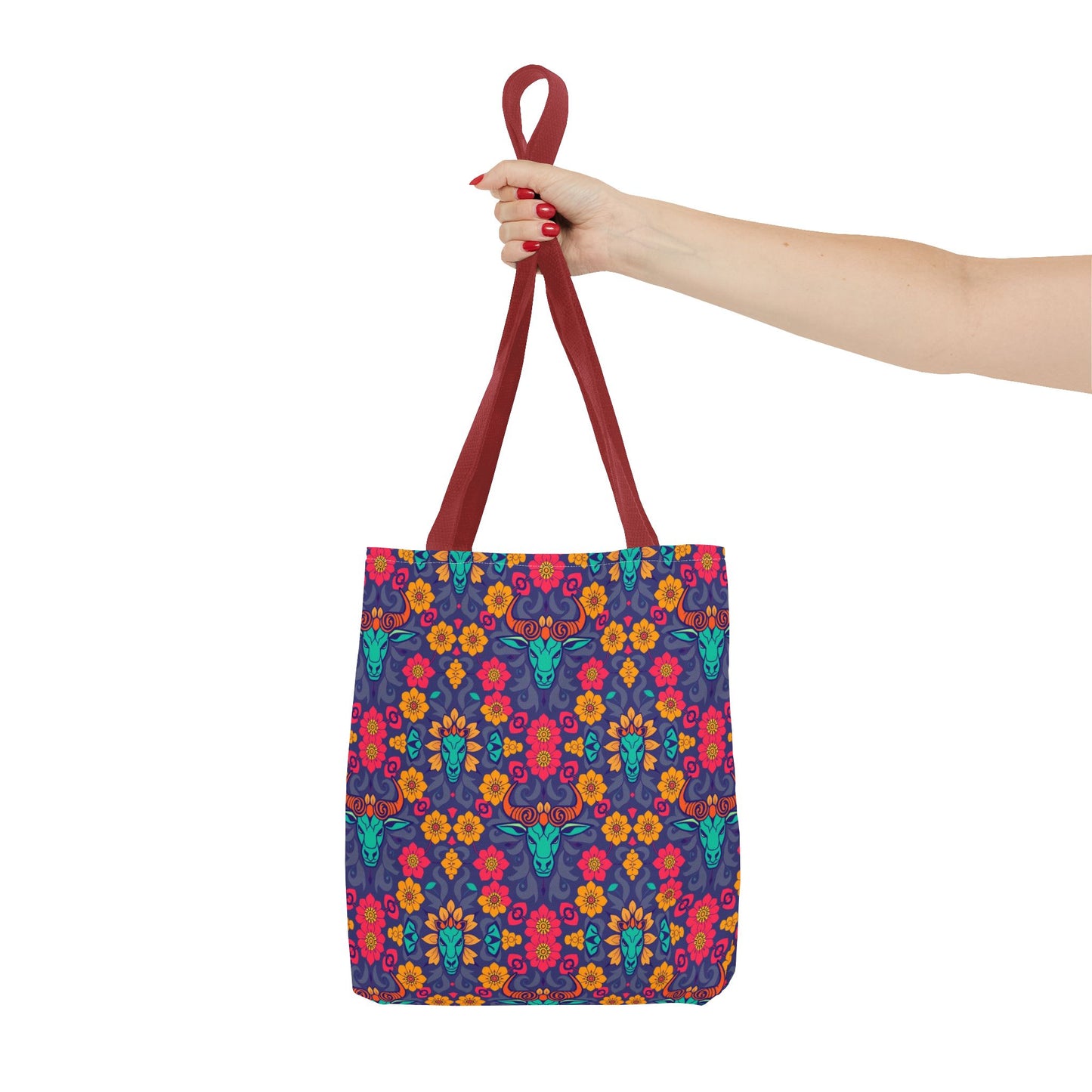 Tote Bag, (AOP), Taurus, Zodiac v1, Flower Pattern