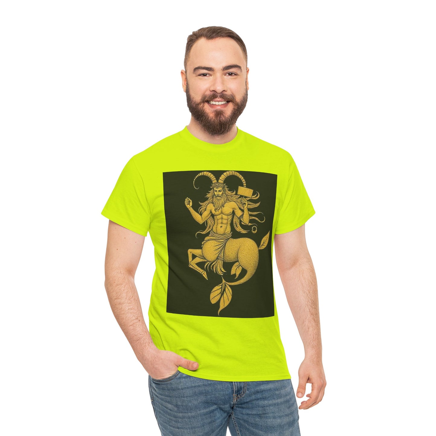 Unisex Heavy Cotton T-Shirt, Capricorn God, Zodiac Design