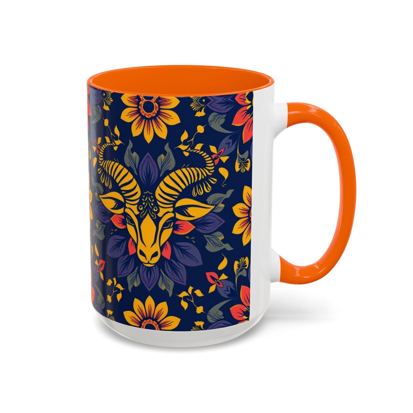 Accent Coffee Mug, Taurus, Zodiac v1. Flower Pattern, (11, 15oz)