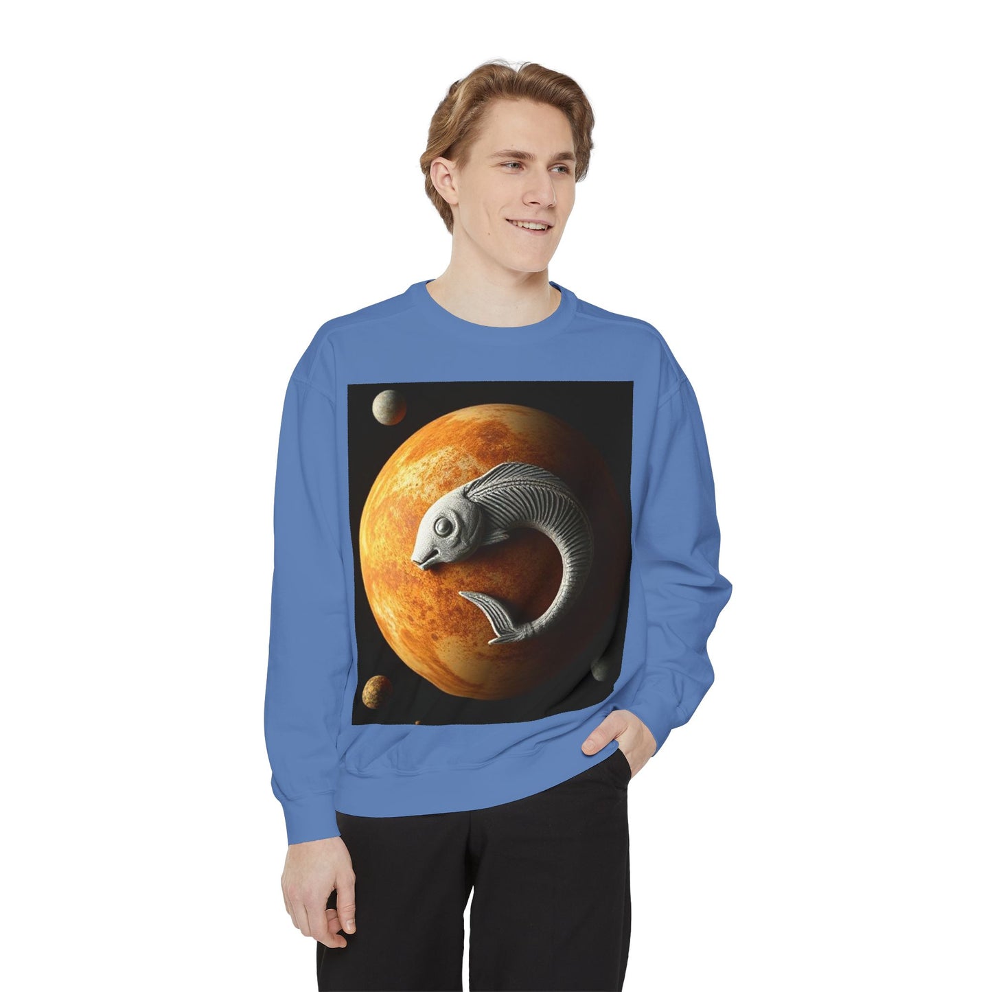 Garment-Dyed Sweatshirt, Unisex, Space Animal Design, Pisces
