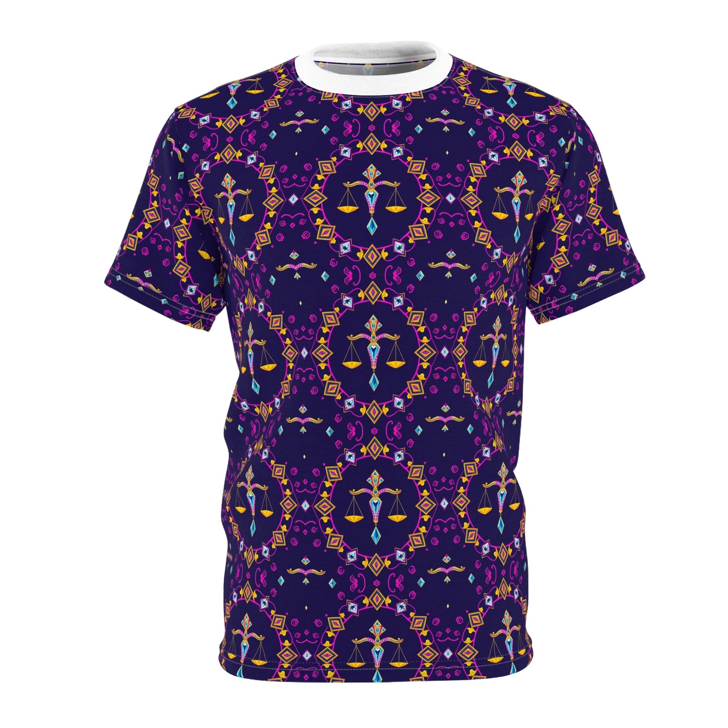 Unisex Cut & Sew T-Shirt, (AOP), Libra, Zodiac, Jewels Pattern