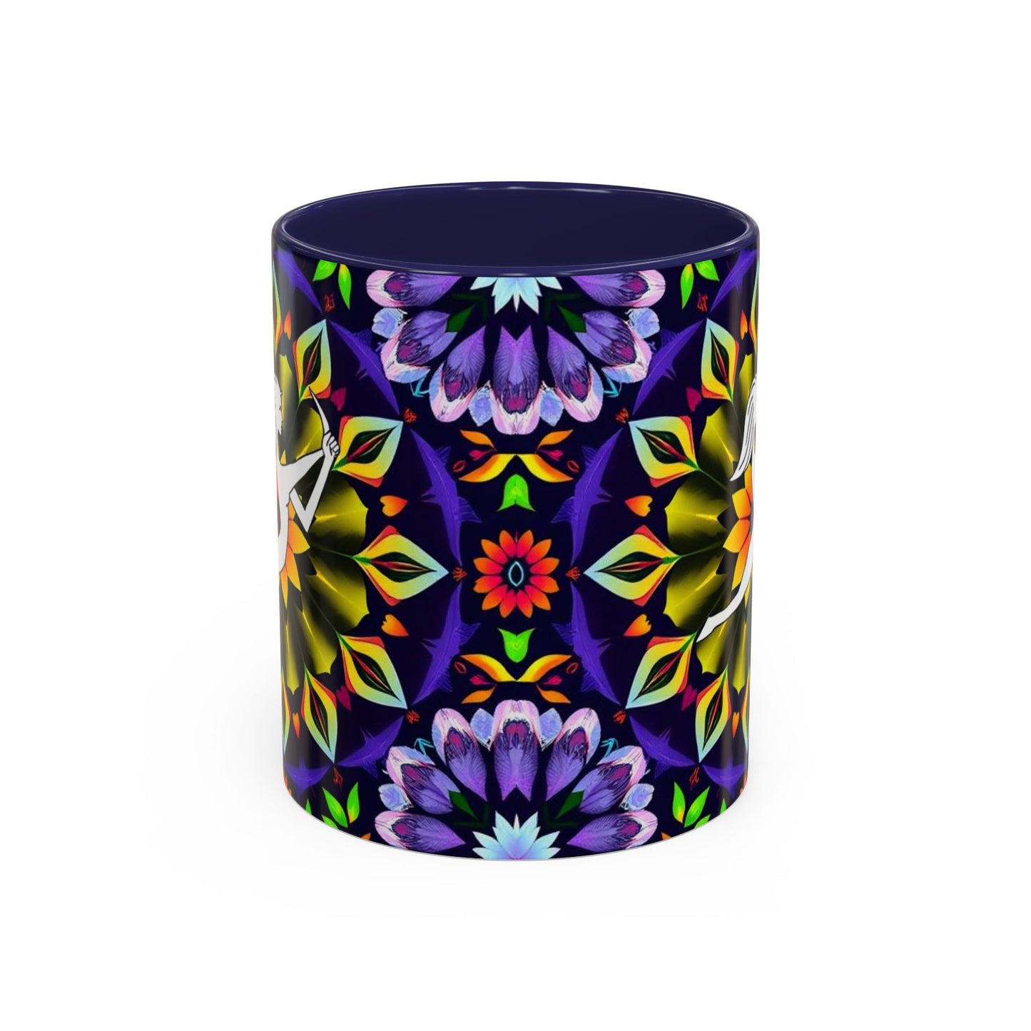 Accent Coffee Mug, Sagittarius, Zodiac v1. Flower Pattern, (11, 15oz)