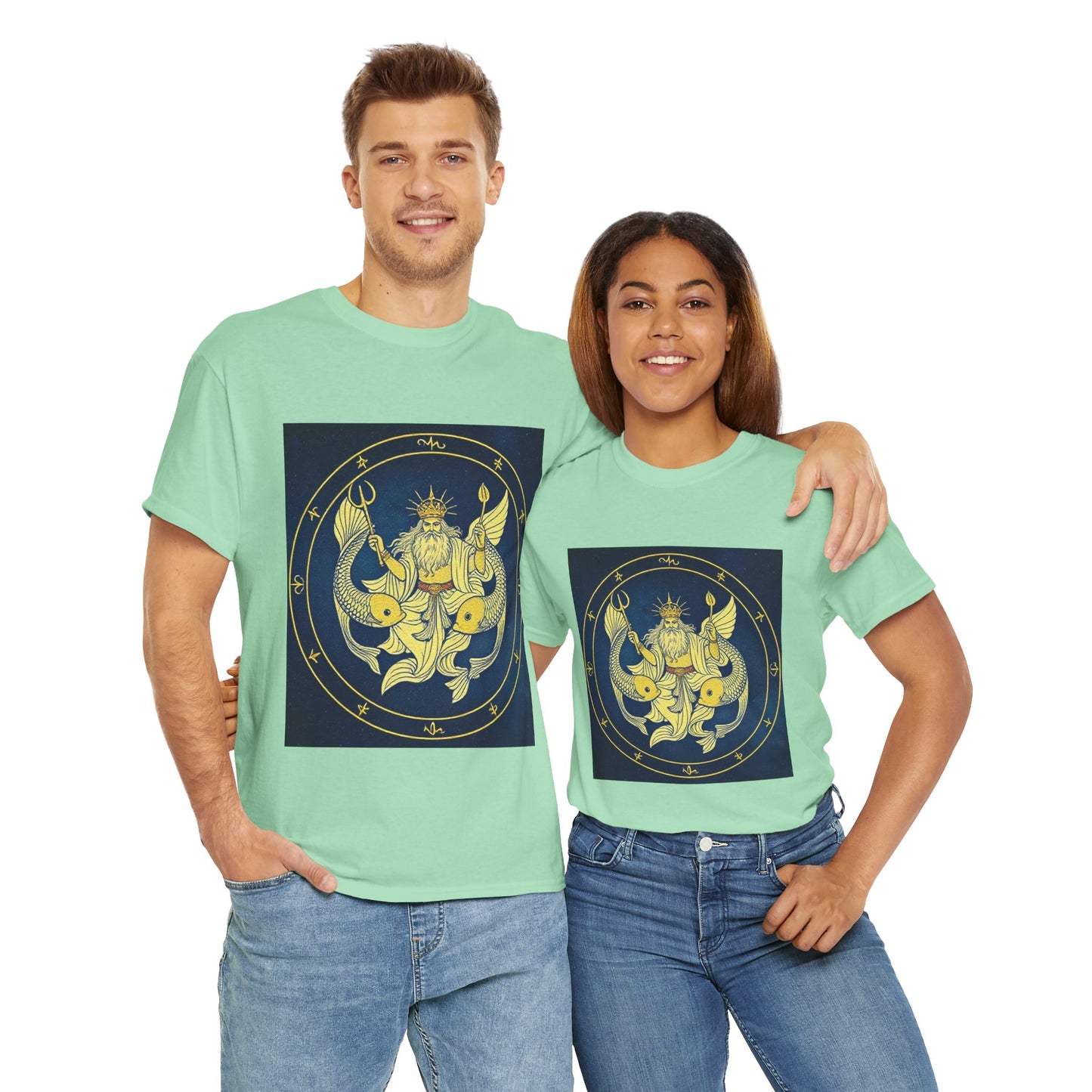 Unisex Heavy Cotton T-Shirt, King of Pisces, Zodiac Design