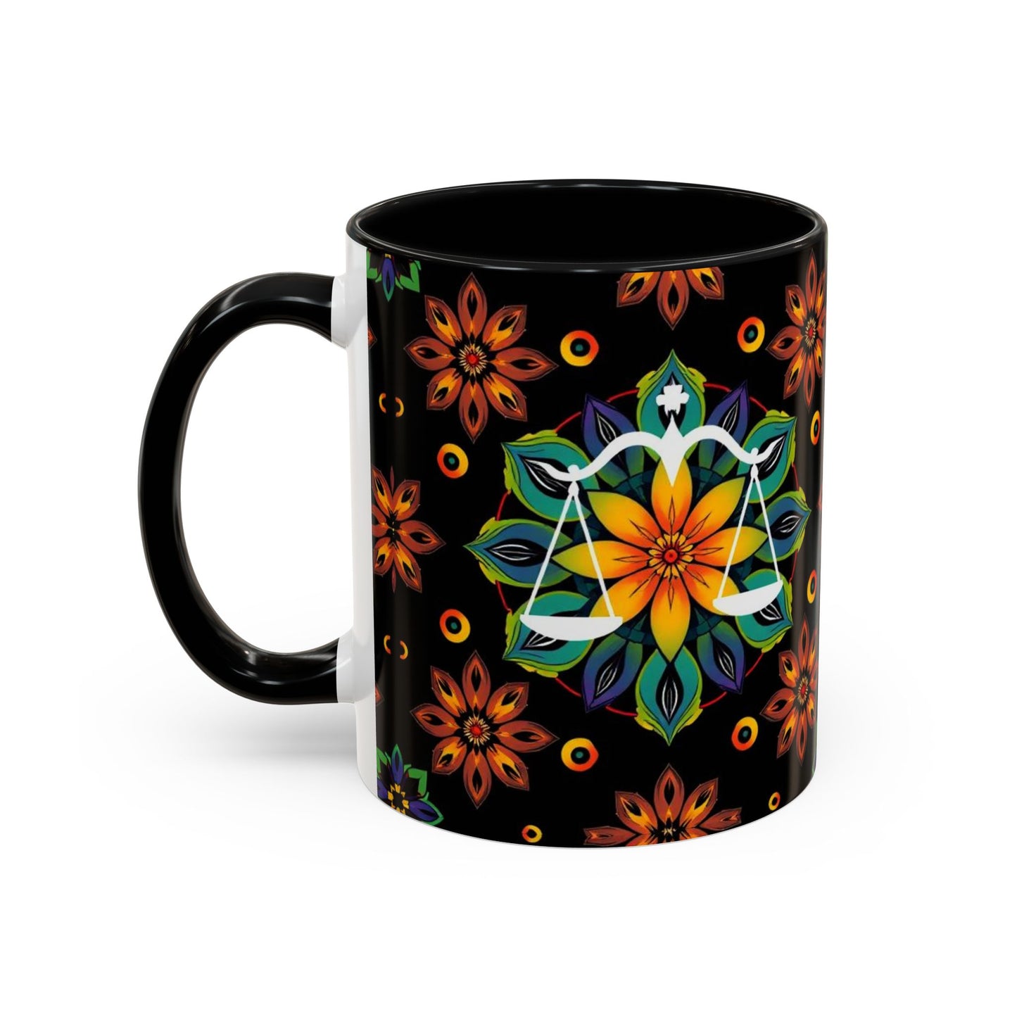 Accent Coffee Mug, Libra, Zodiac v4, Flower Pattern, (11, 15oz)