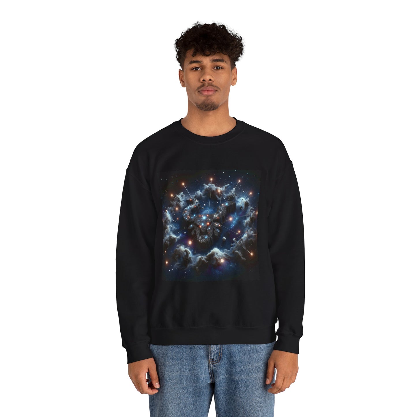 Unisex Heavy Blend™ Crewneck Sweatshirt, Space Bullhead, Taurus Zodiac Design