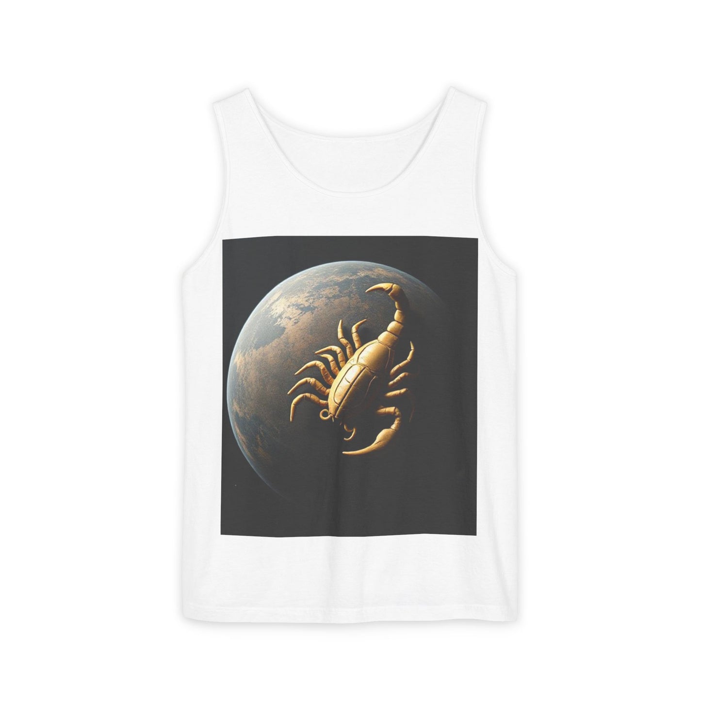 Unisex Garment-Dyed, Tank Top, Scorpio Design, Planet Symbol v1, 100% US cotton