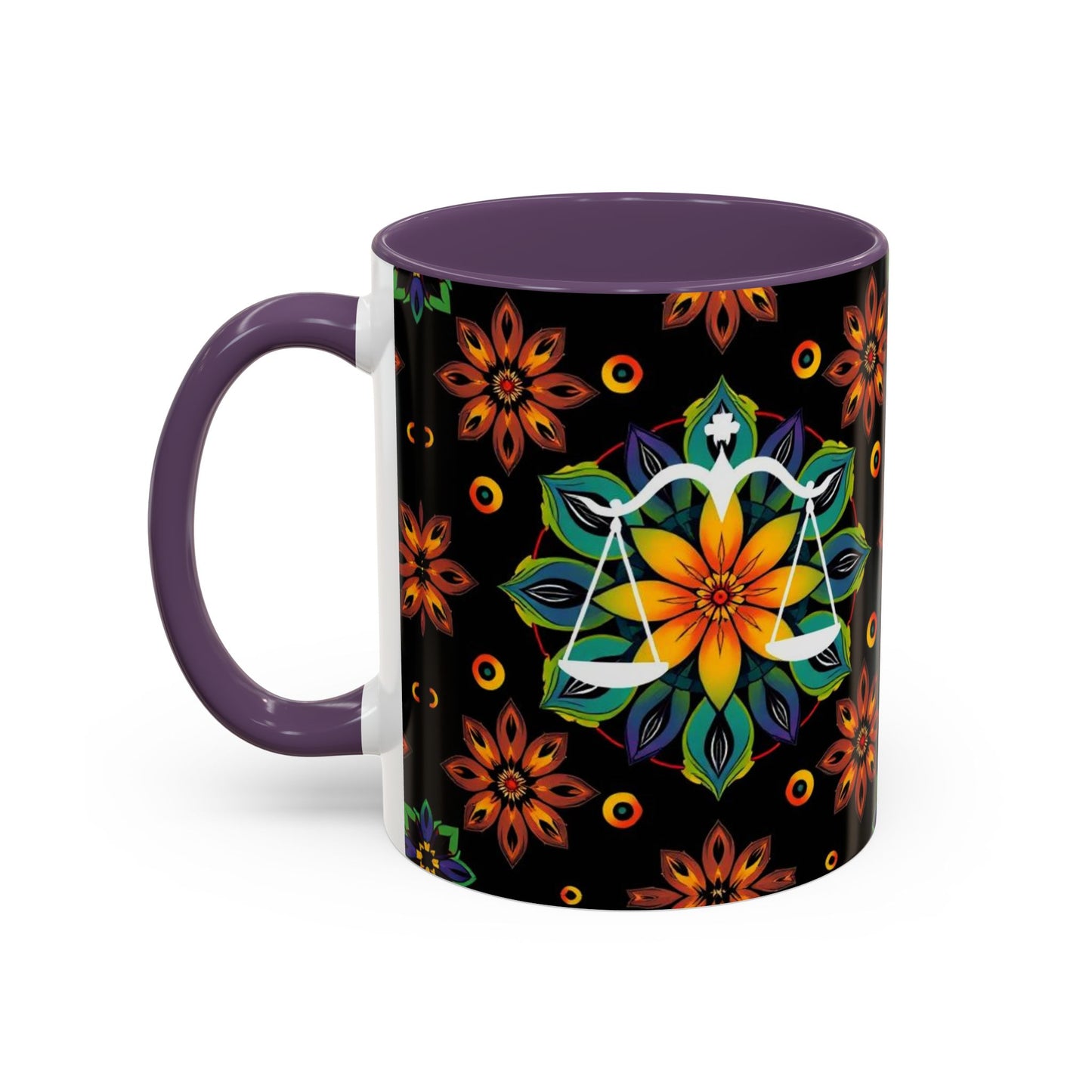 Accent Coffee Mug, Libra, Zodiac v4, Flower Pattern, (11, 15oz)