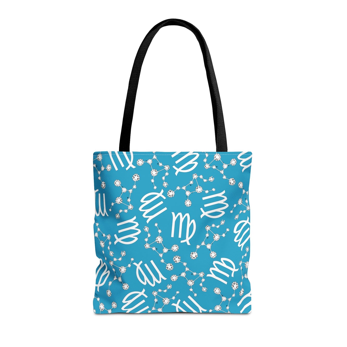 Tote Bag, Virgo Zodiac Sign, AOP, (Turquoise, White)