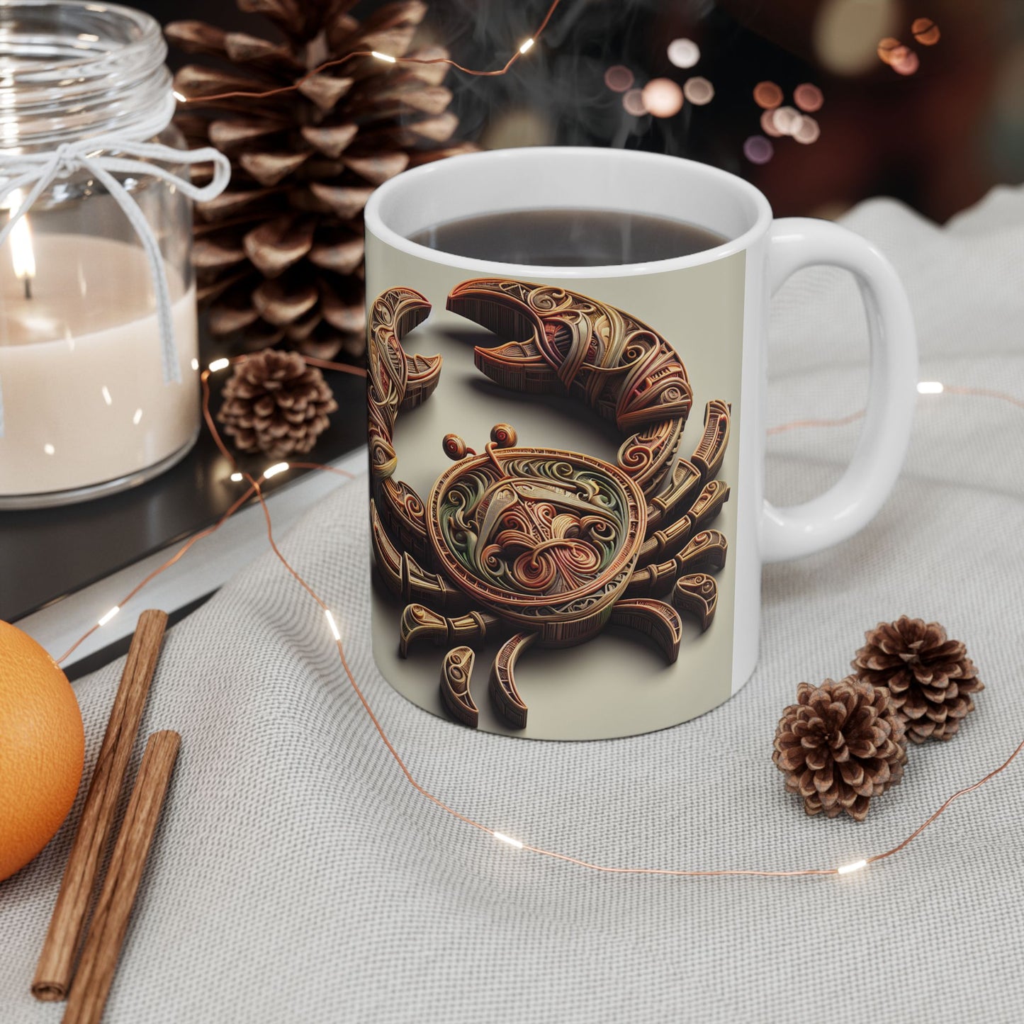 Ceramic Mug, (11oz, 15oz), Ceramic Coffee Mug, Artificial Crab, Cancer Zodiac Design