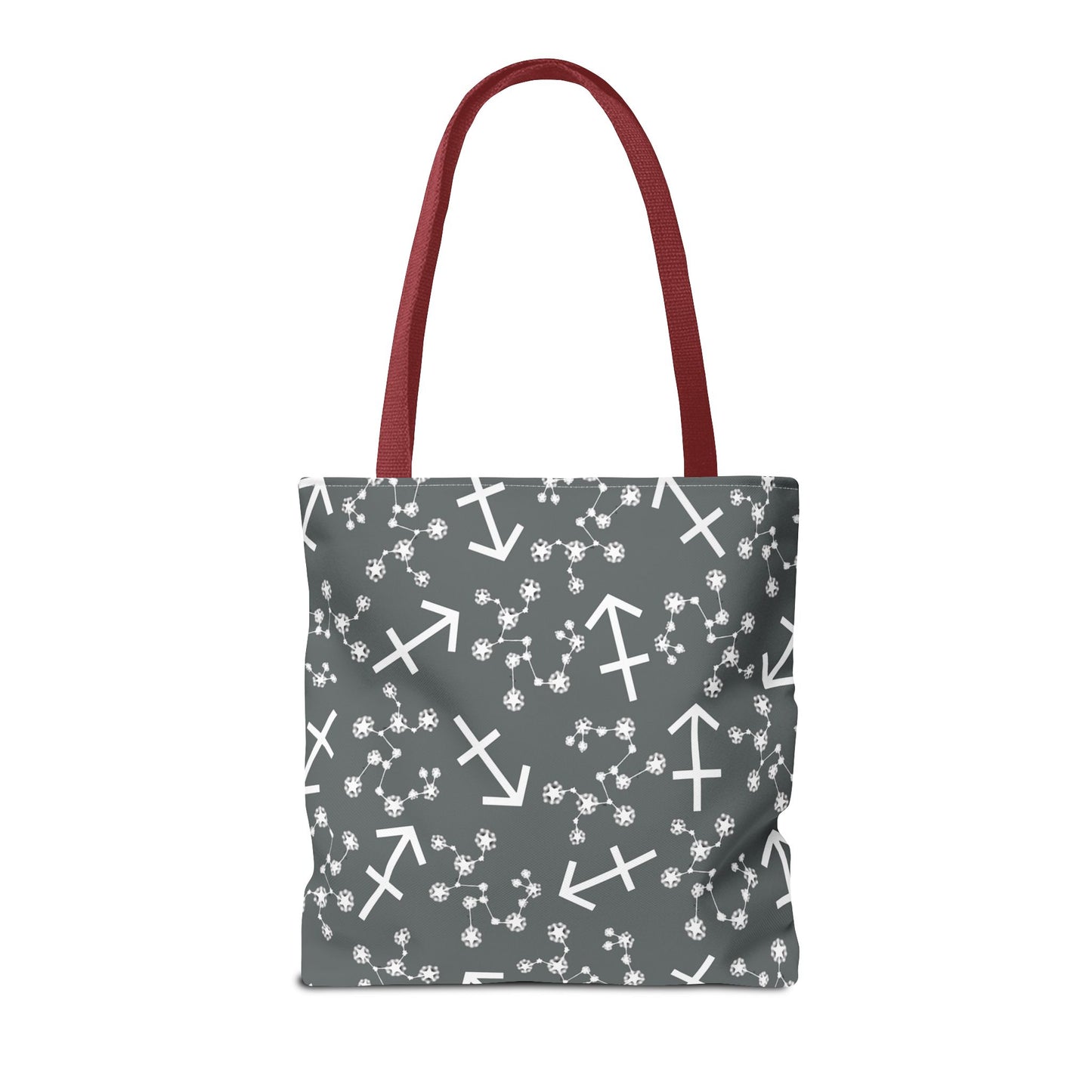 Tote Bag, Sagittarius Zodiac Sign, AOP, (Grey, White Print)