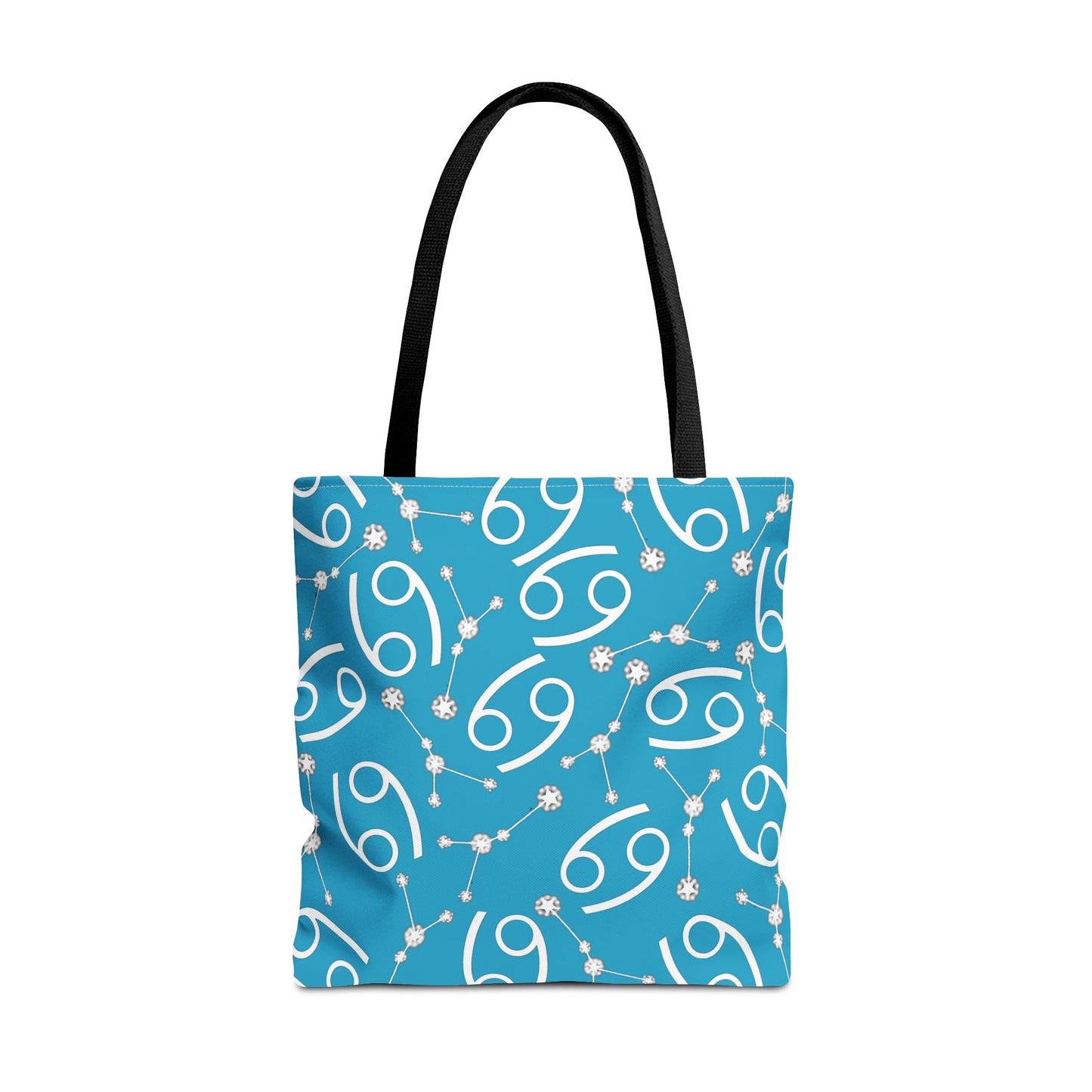 Tote Bag, Cancer Zodiac Sign, AOP, (Turquoise, White)