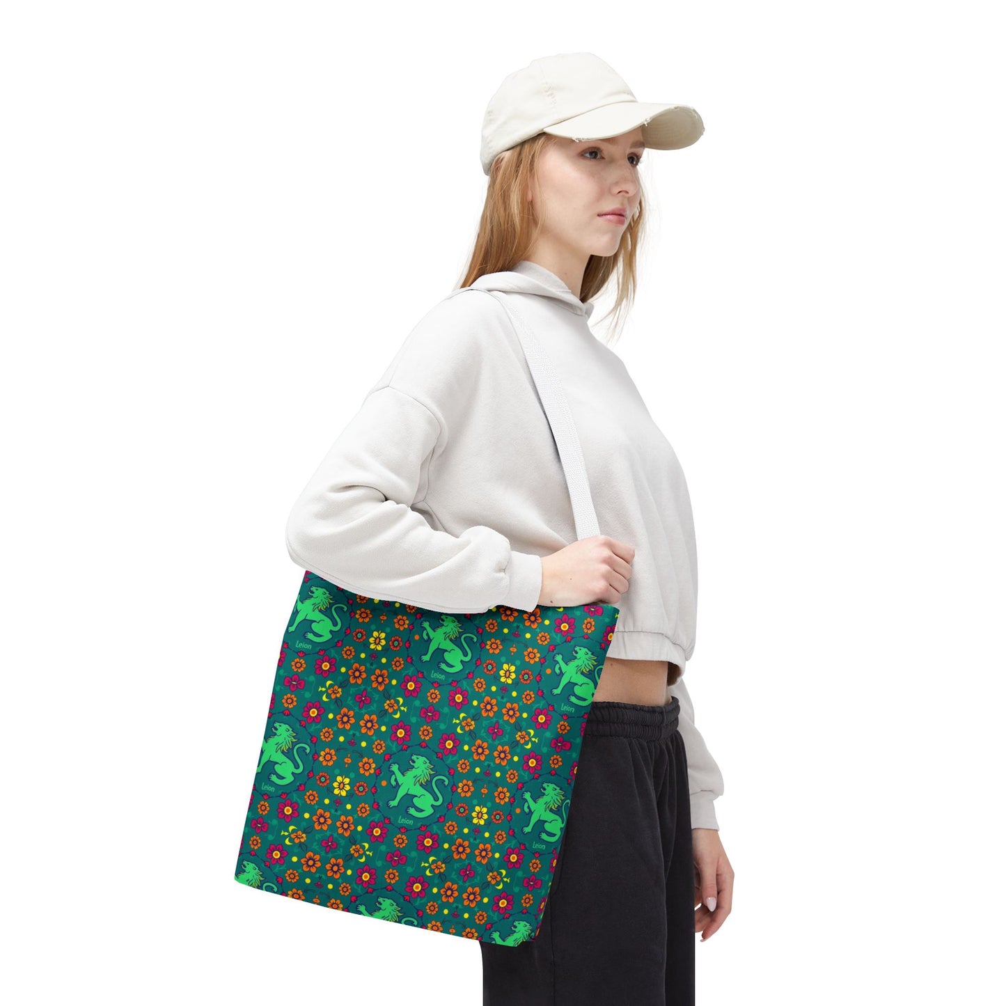 Tote Bag (AOP), Leo, Zodiac v1, Flower Pattern