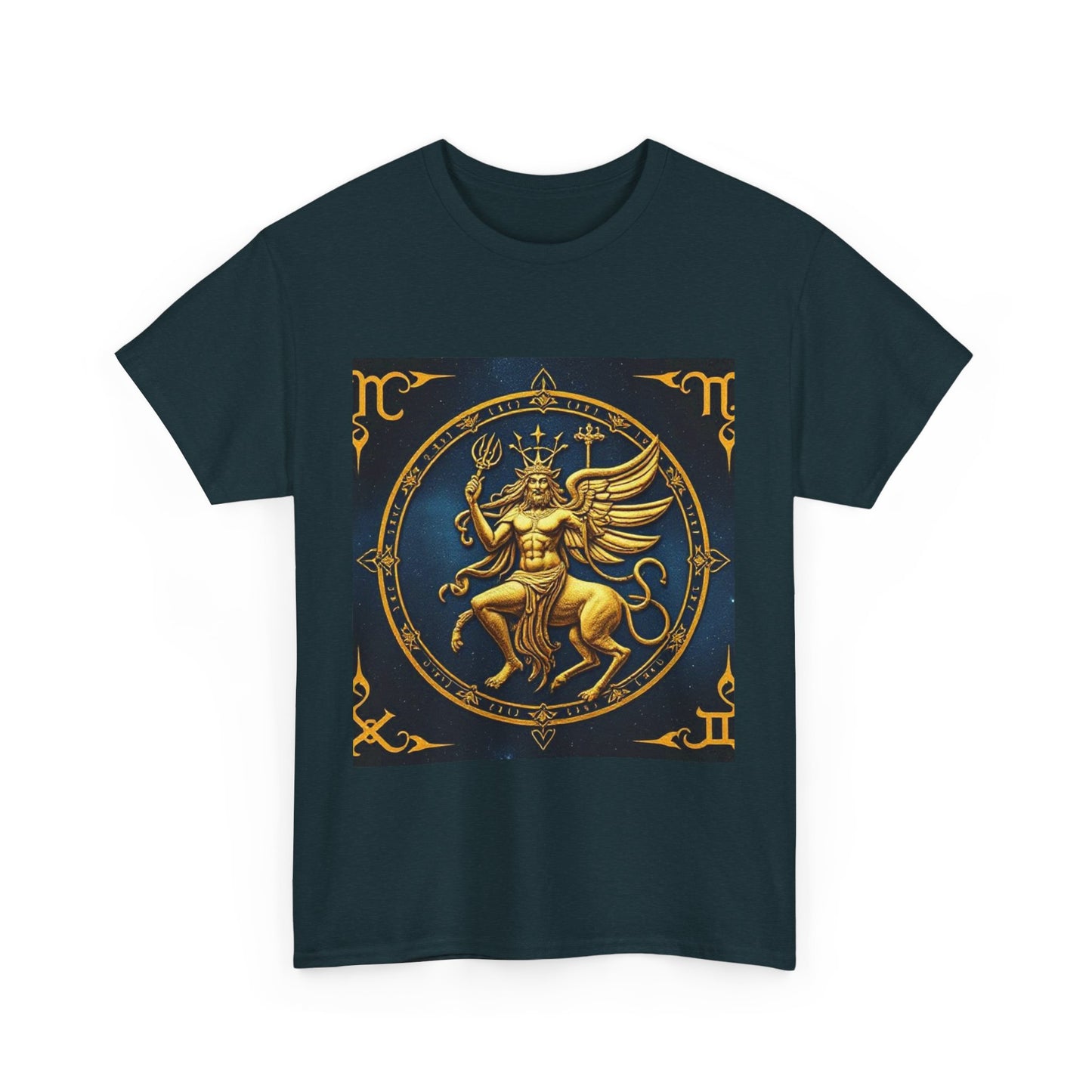 Unisex Heavy Cotton T-Shirt, Gold Angel, Symbol, Virgo Zodiac Design