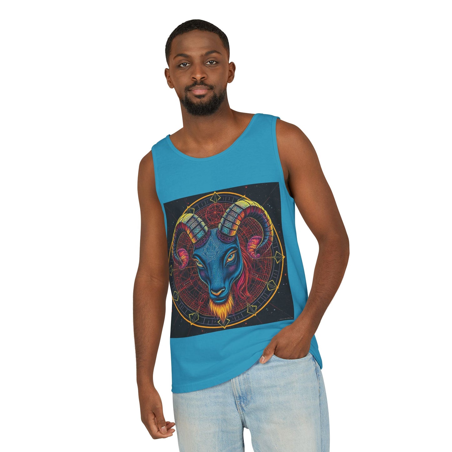 Unisex Garment-Dyed, Tank Top, Aries Design, Pop Art, 100% Ringspun US cotton