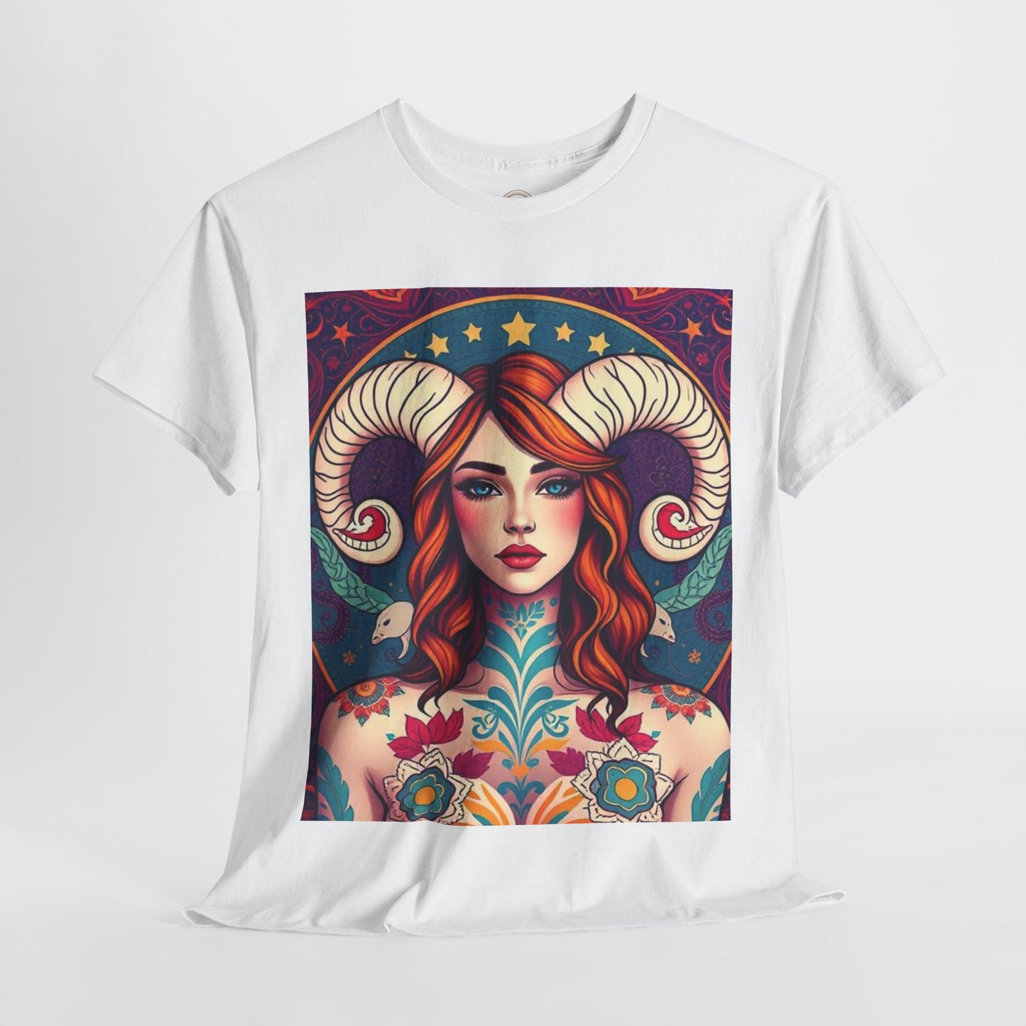 Unisex Heavy Cotton T-Shirt, Aries, Zodiac v1, Sexy Art
