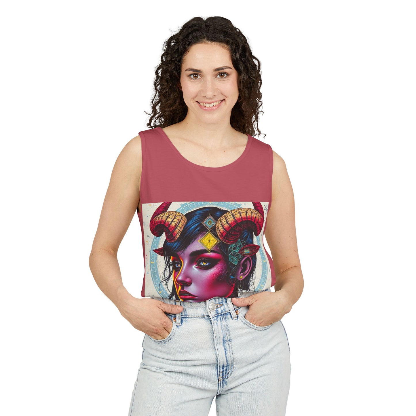 Unisex Garment-Dyed, Tank Top, Taurus Design, Pop Art v2, 100% US cotton