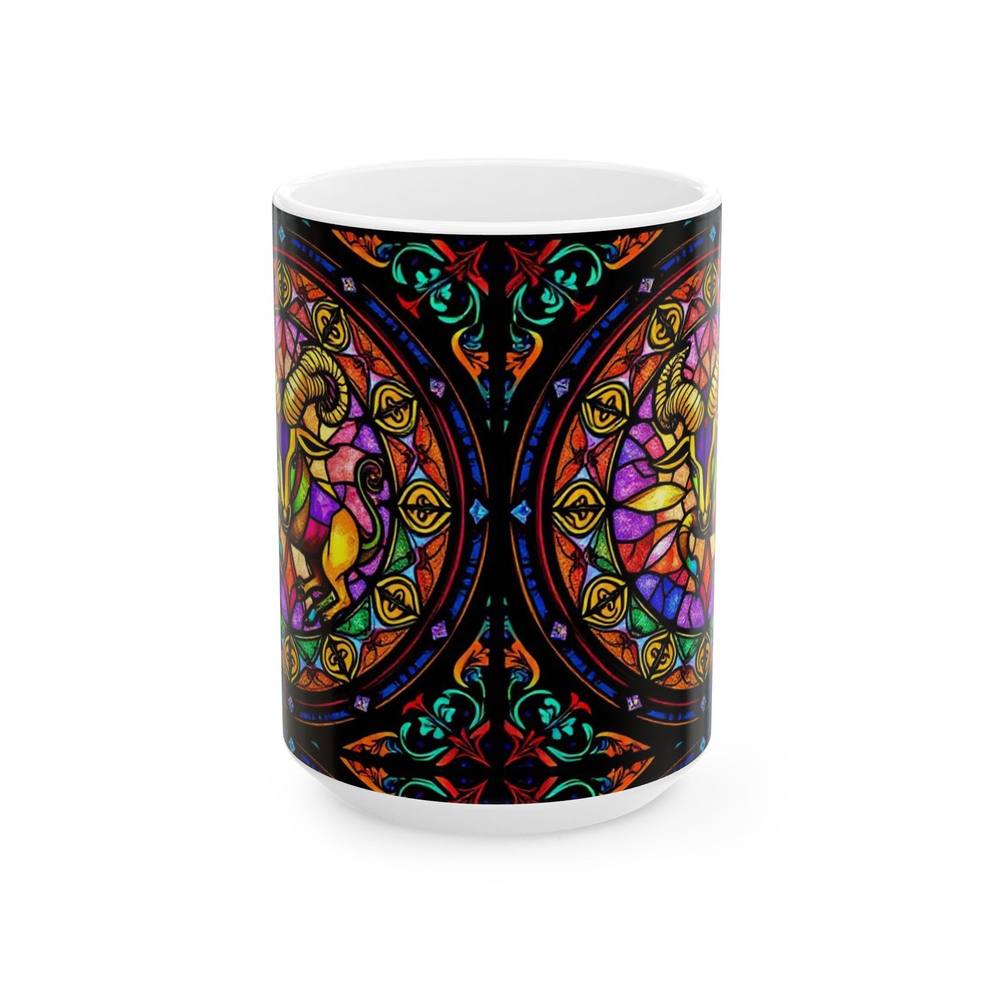 Ceramic Mug, (11oz, 15oz), Ceramic Coffee Mug, AOP, Glass Design, Taurus Zodiac