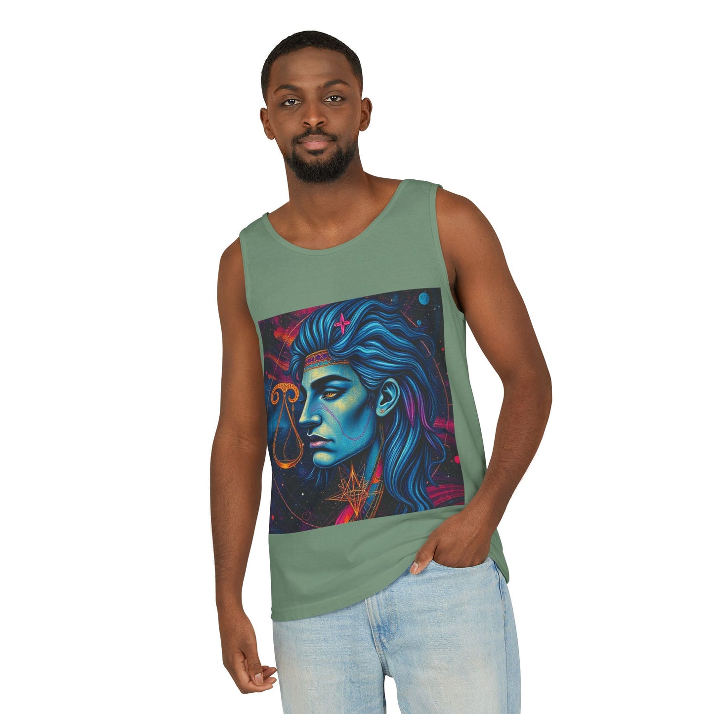 Unisex Garment-Dyed, Tank Top, Libra Design, Pop Art v1, 100% US cotton