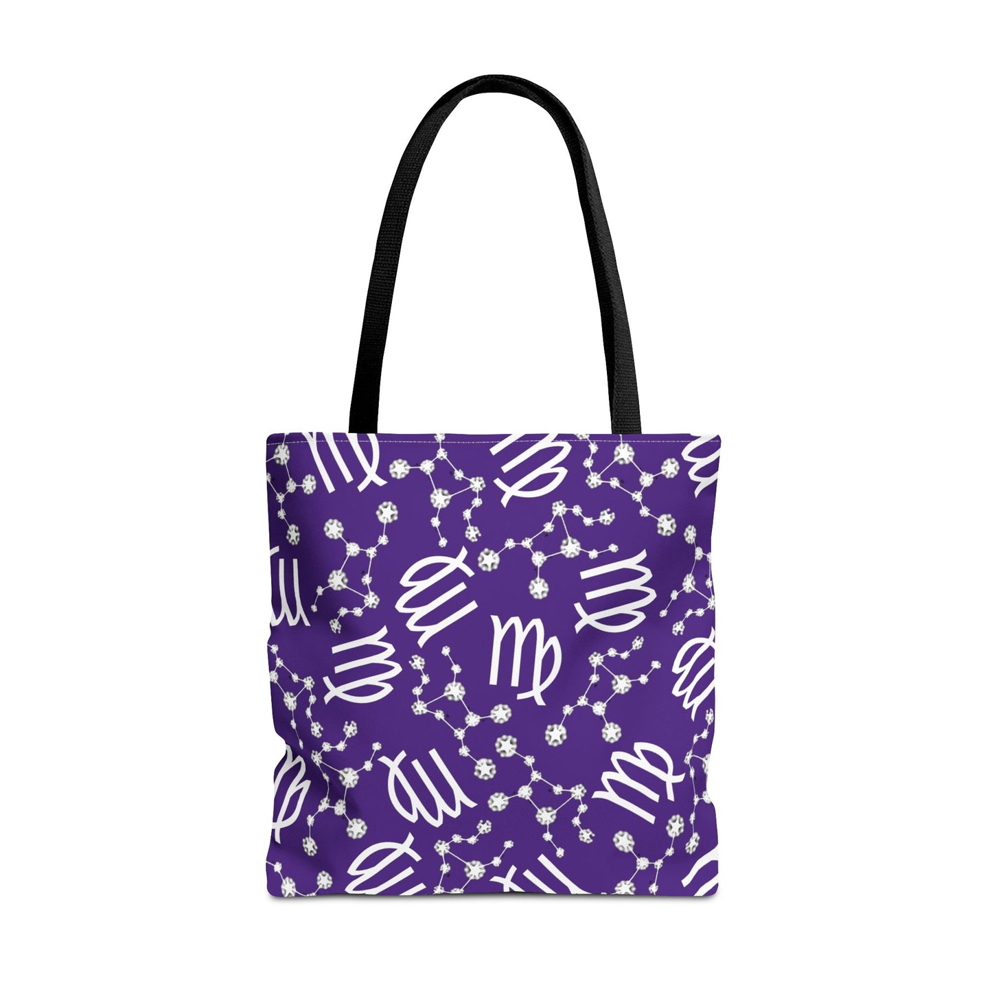 Tote Bag, Virgo Zodiac Sign, AOP, (Purple, White)