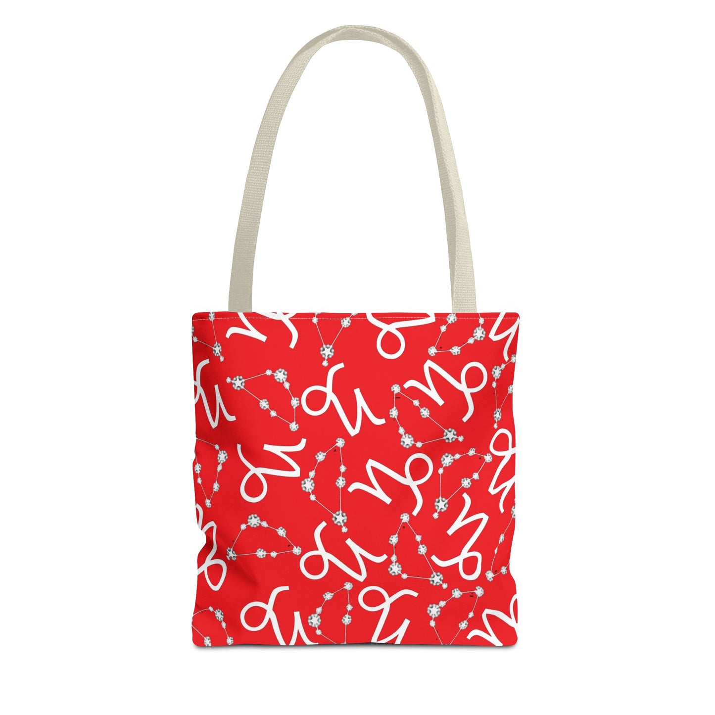Tote Bag, Capricorn Zodiac Sign, AOP, (Red, White)