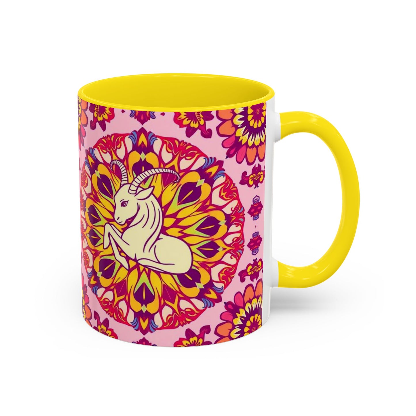 Accent Coffee Mug, Capricorn, Zodiac v3, Flower Pattern, (11, 15oz)