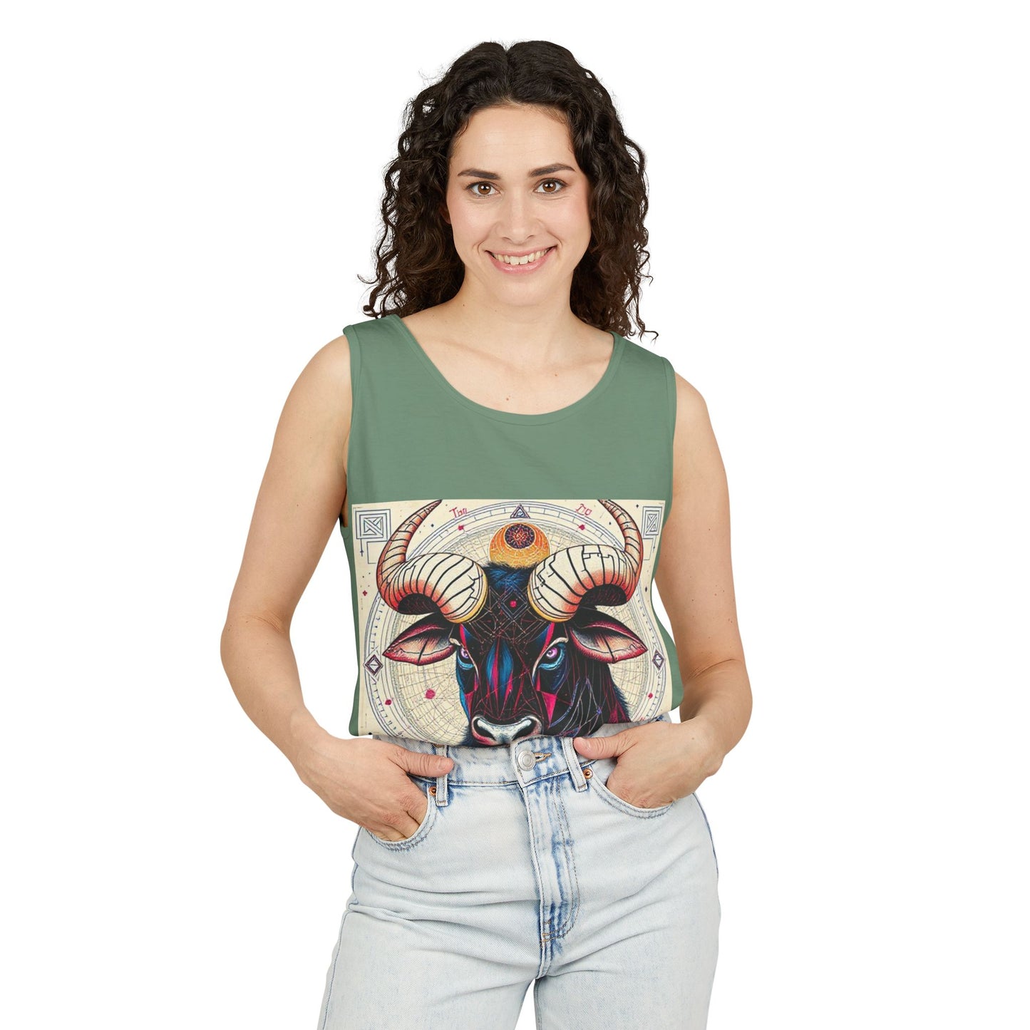 Unisex Garment-Dyed, Tank Top, Taurus Design, Pop Art, 100% US cotton