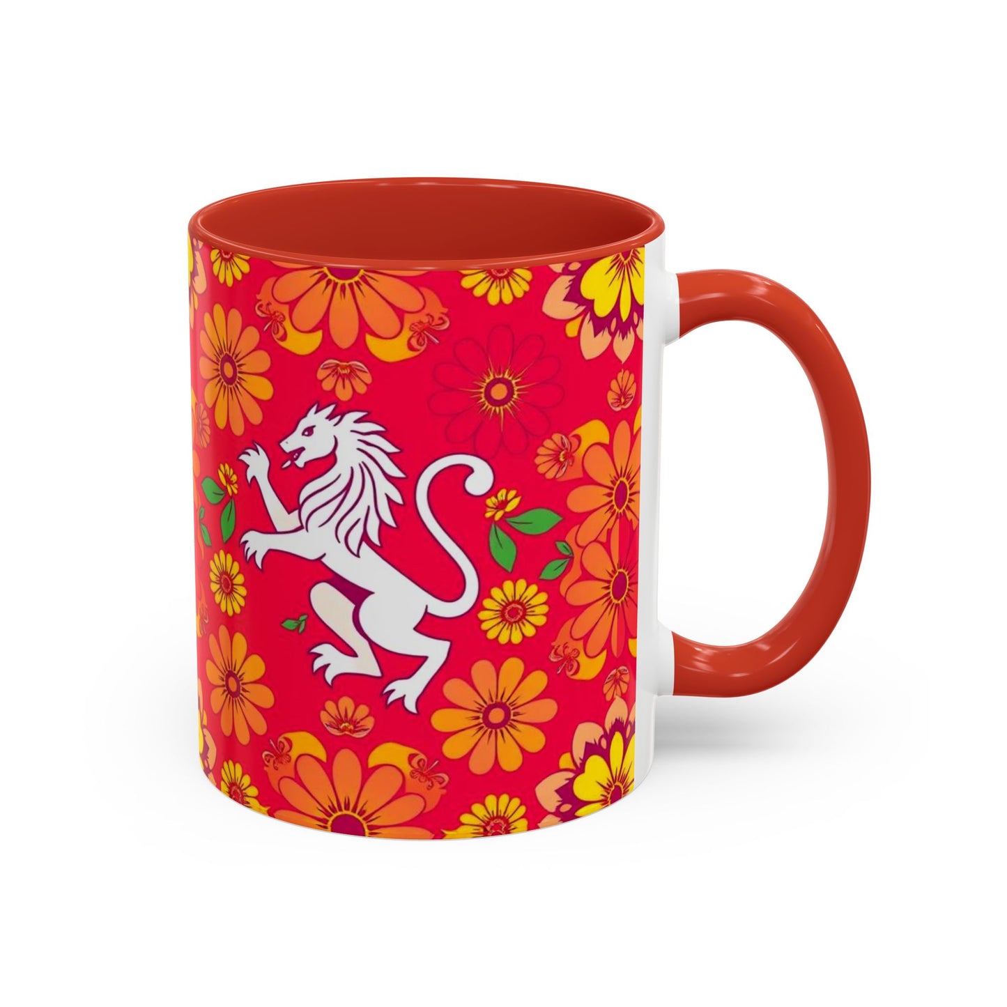 Accent Coffee Mug, Leo, Zodiac v4, Flower Pattern, (11, 15oz)