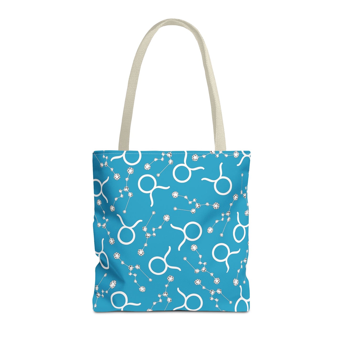 Tote Bag, Taurus Zodiac Sign, AOP, (Turquoise, White)