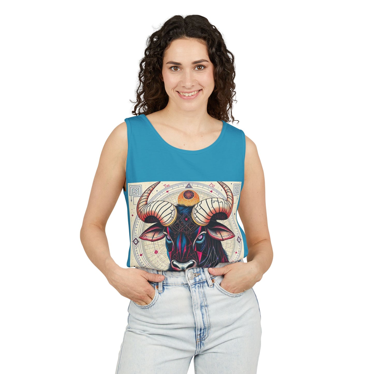 Unisex Garment-Dyed, Tank Top, Taurus Design, Pop Art, 100% US cotton