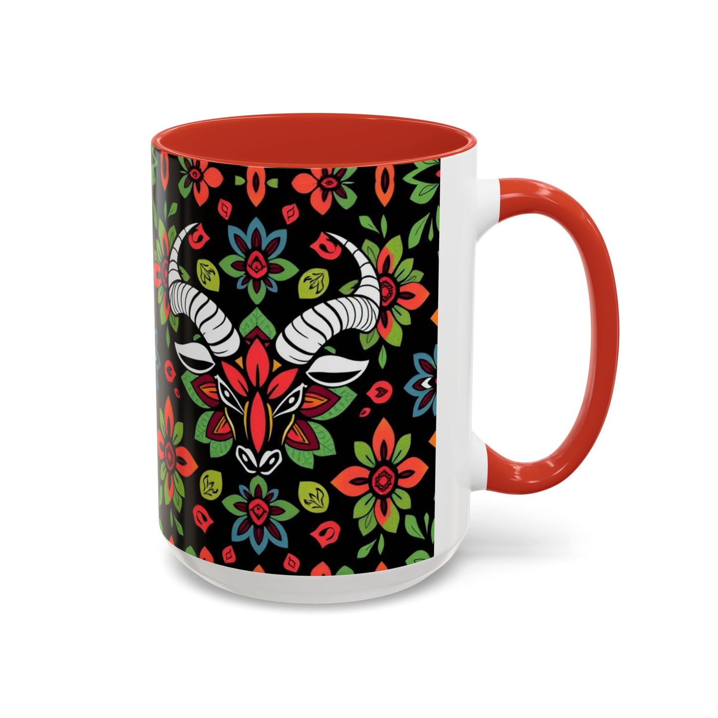 Accent Coffee Mug, Taurus, Zodiac v2. Flower Pattern, (11, 15oz)