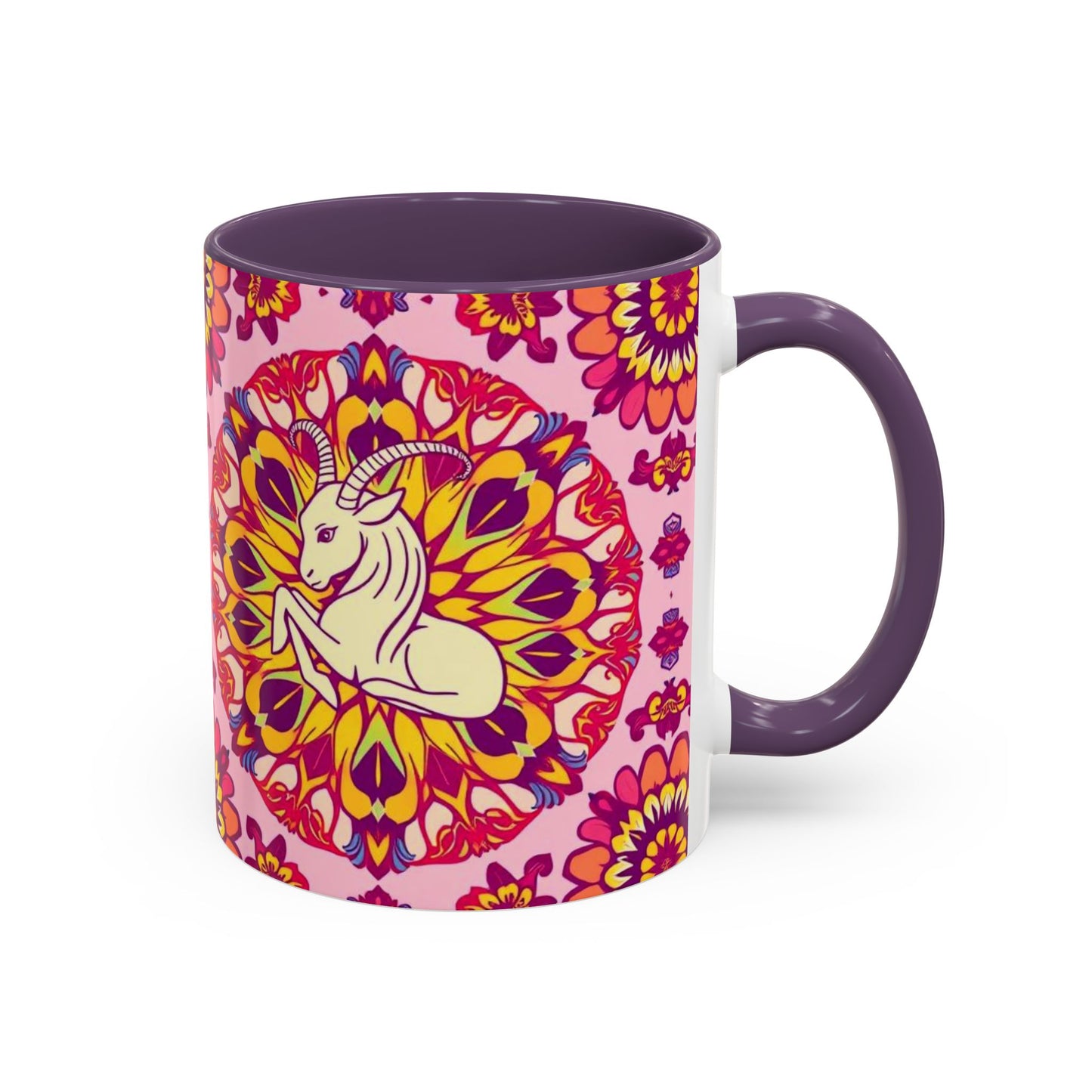 Accent Coffee Mug, Capricorn, Zodiac v3, Flower Pattern, (11, 15oz)