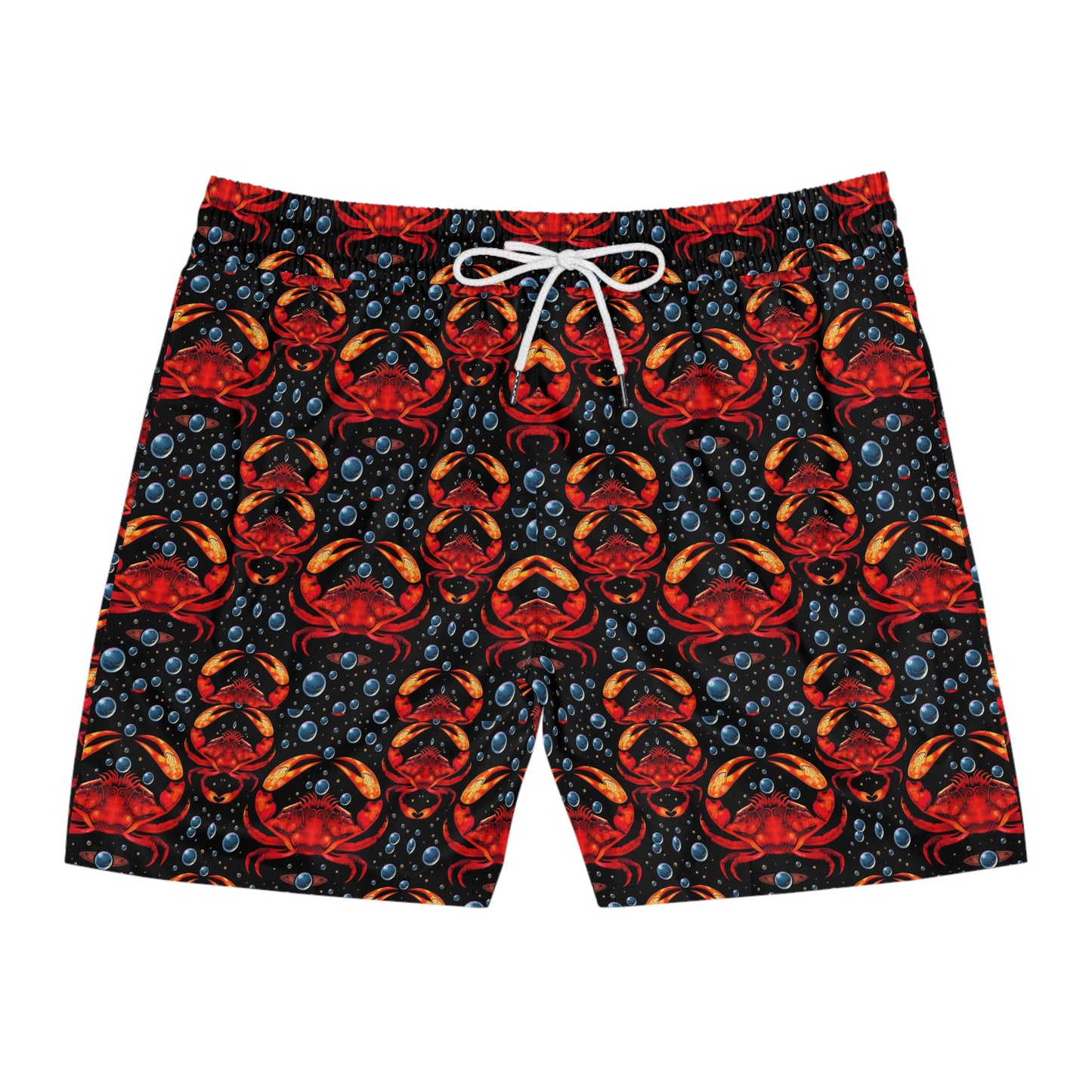 Men's Mid-Length Swim Shorts, (AOP), Cancer, Zodiac, Bubble Pattern