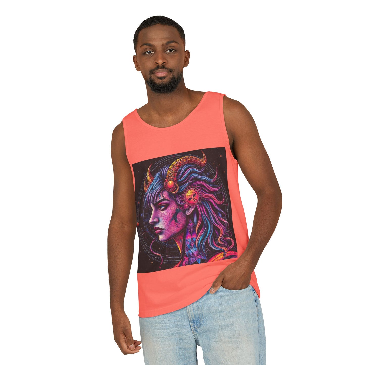 Unisex Garment-Dyed, Tank Top, Virgo Design, Pop Art v1, 100% US cotton