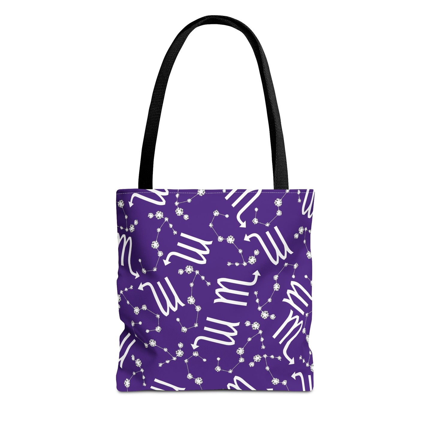 Tote Bag, Scorpio Zodiac Sign, AOP, (Purple, White)