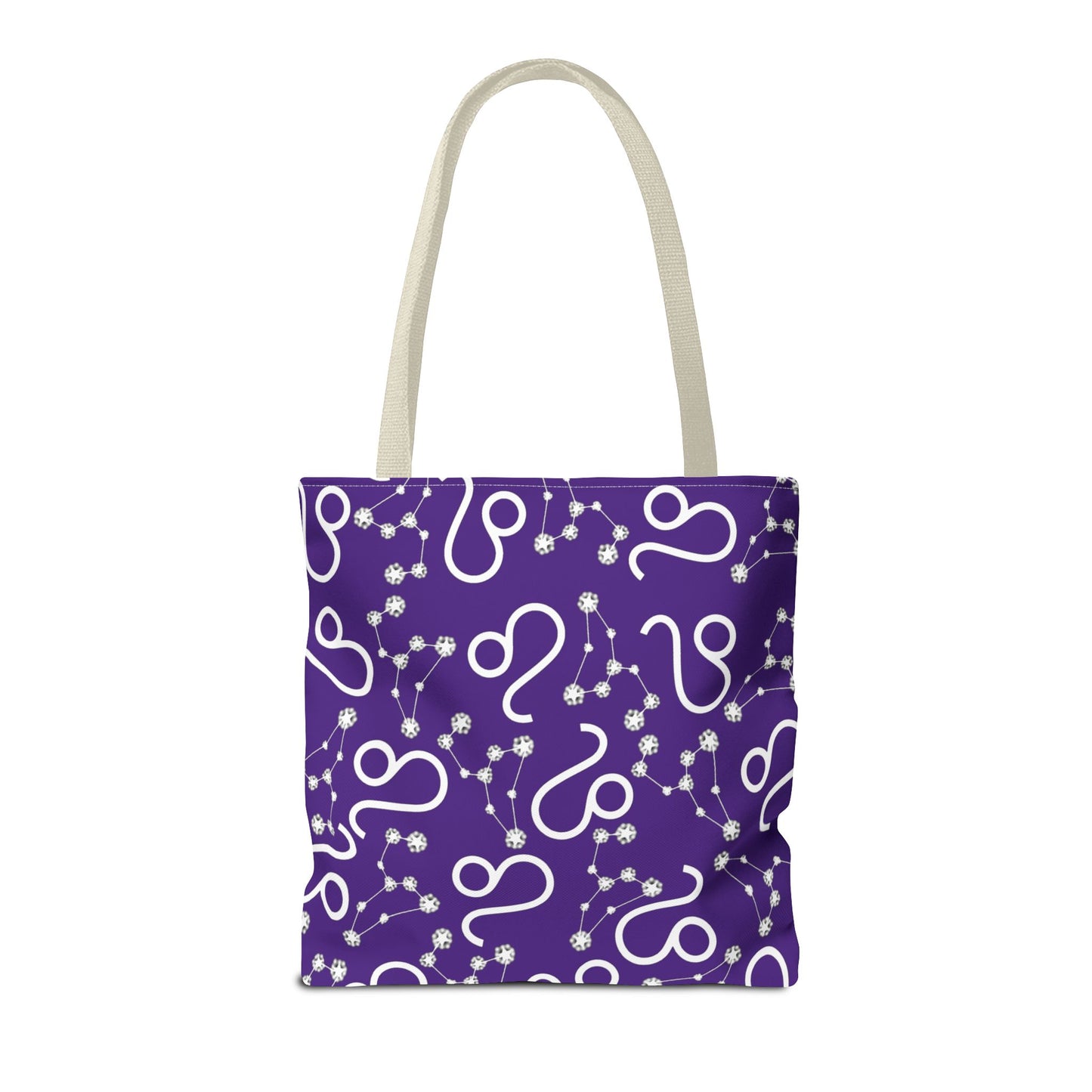Tote Bag, Leo Zodiac Sign, AOP, (Purple, White)