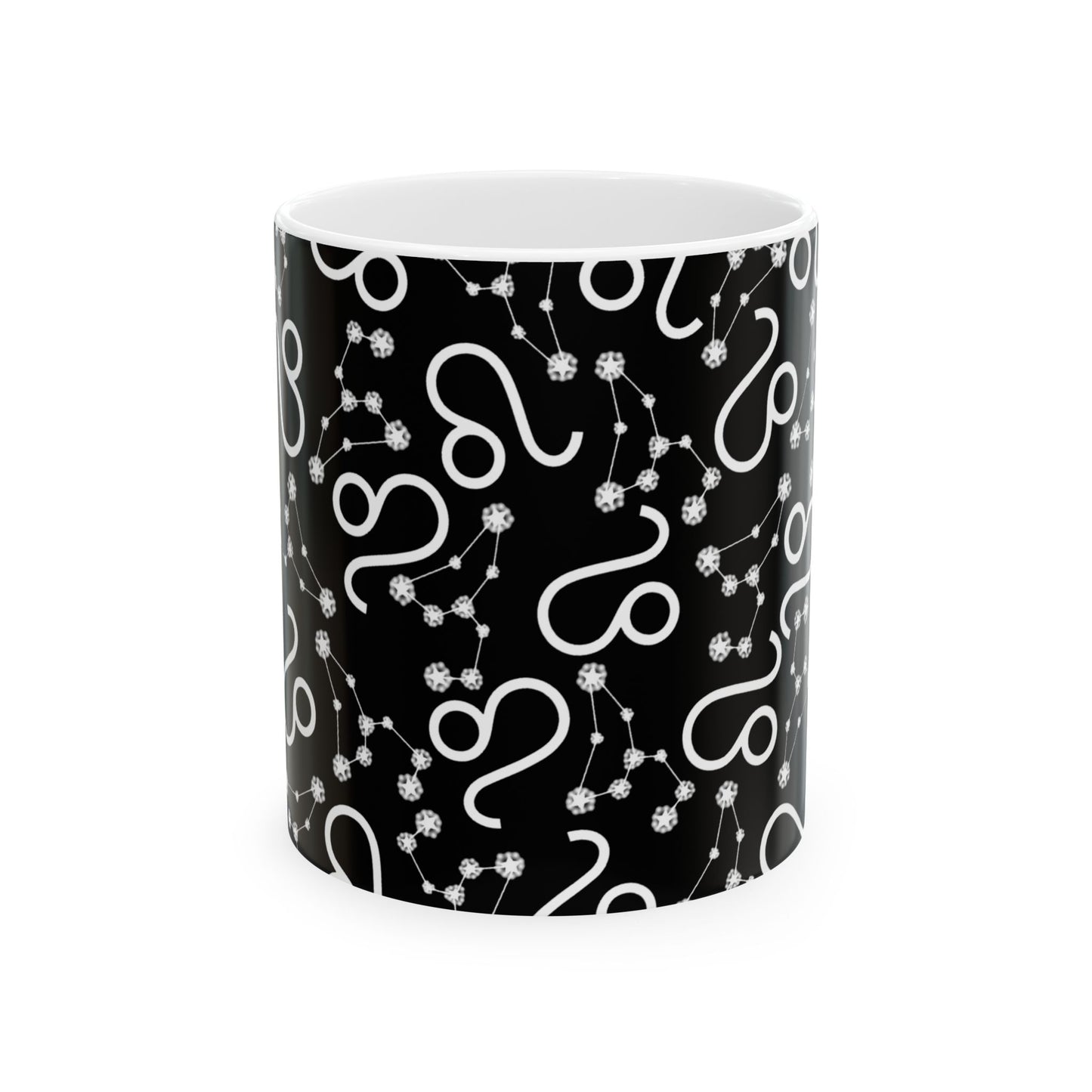Ceramic Mug, (11oz, 15oz), Ceramic Coffee Mug, Black AOP, Leo Zodiac Design