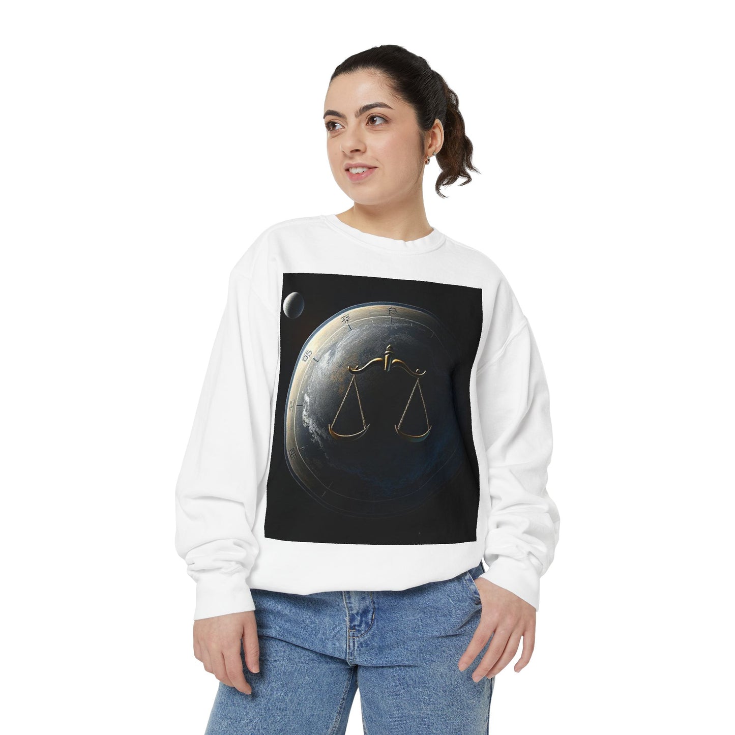 Garment-Dyed Sweatshirt, Unisex, Space Animal Design, Libra