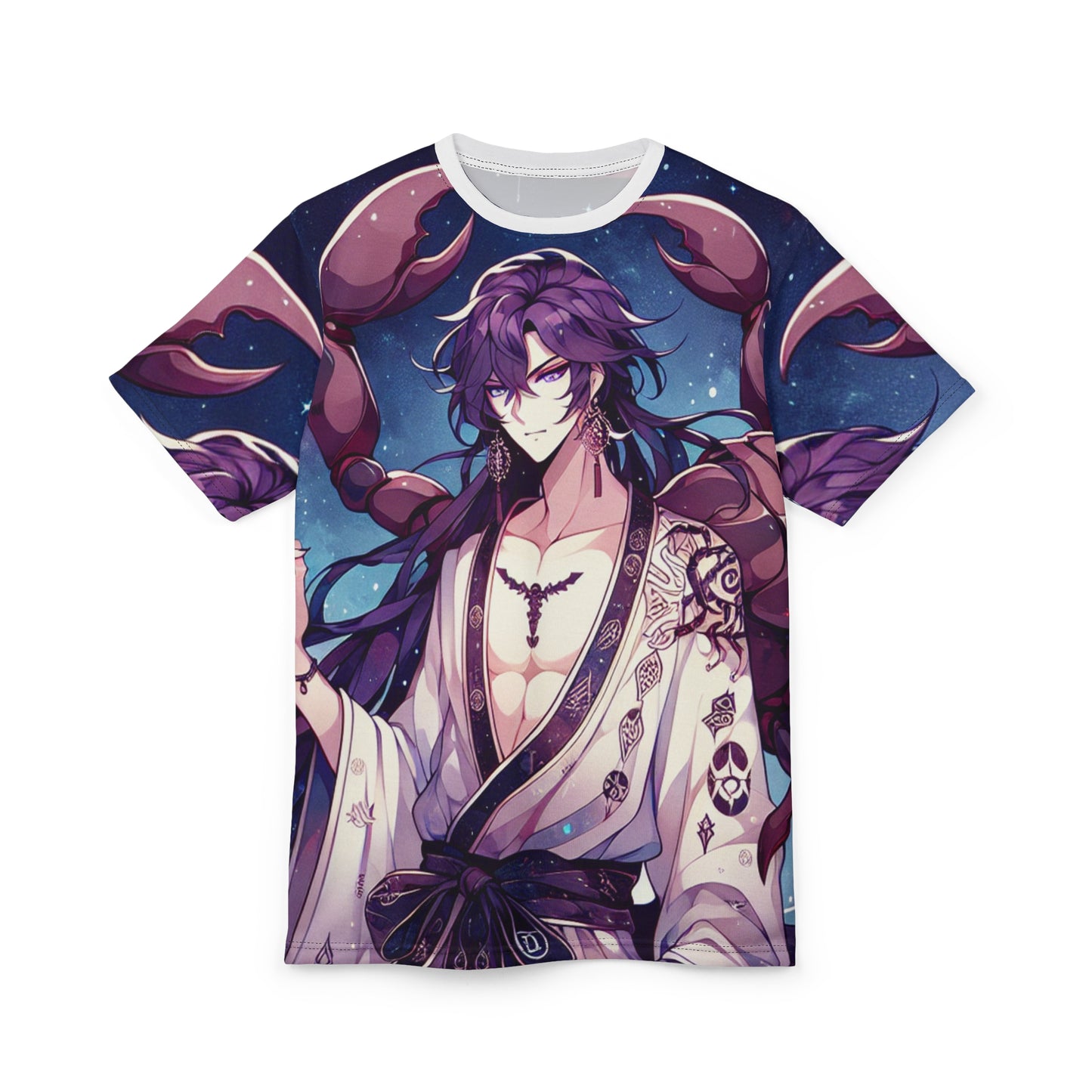 Unisex Cut & Sew T-Shirt (AOP), Anime Character, Scorpio Zodiac Design, Regular fit, 100% Polyester