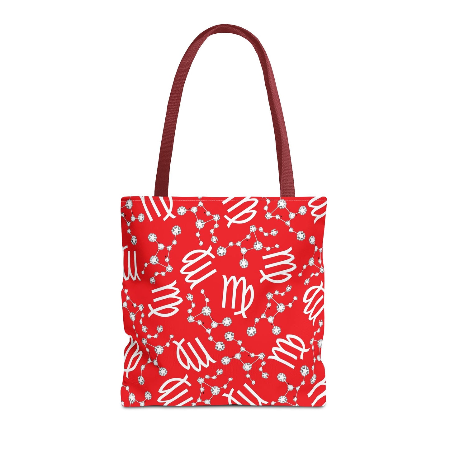 Tote Bag, Virgo Zodiac Sign, AOP, (Red, White)