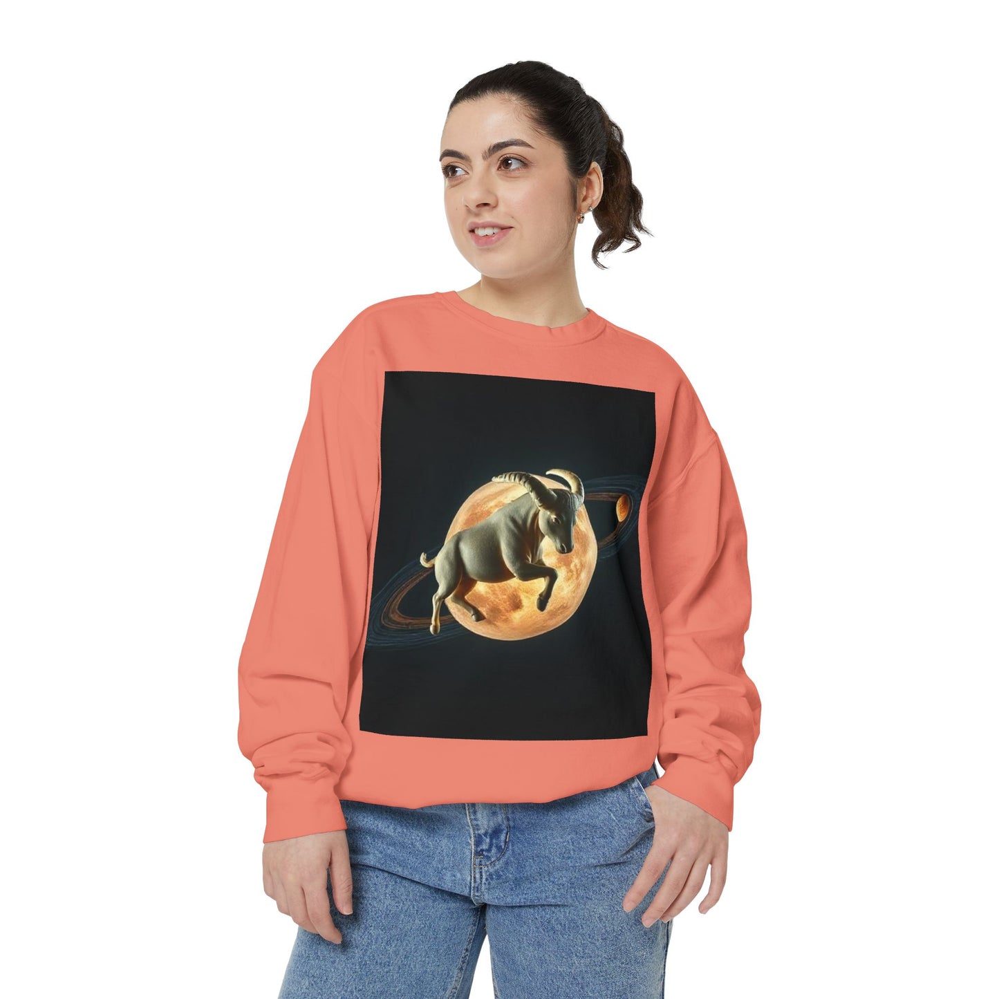 Garment-Dyed Sweatshirt, Unisex, Space Animal Design v1, Taurus