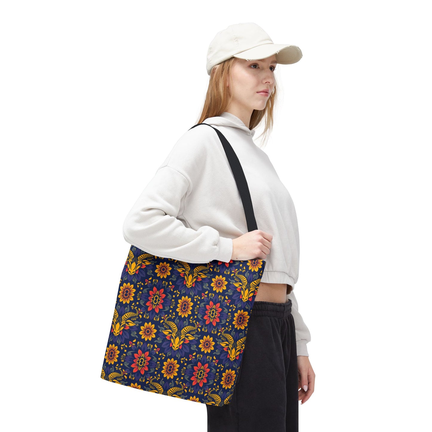 Tote Bag, (AOP), Taurus, Zodiac v3, Flower Pattern