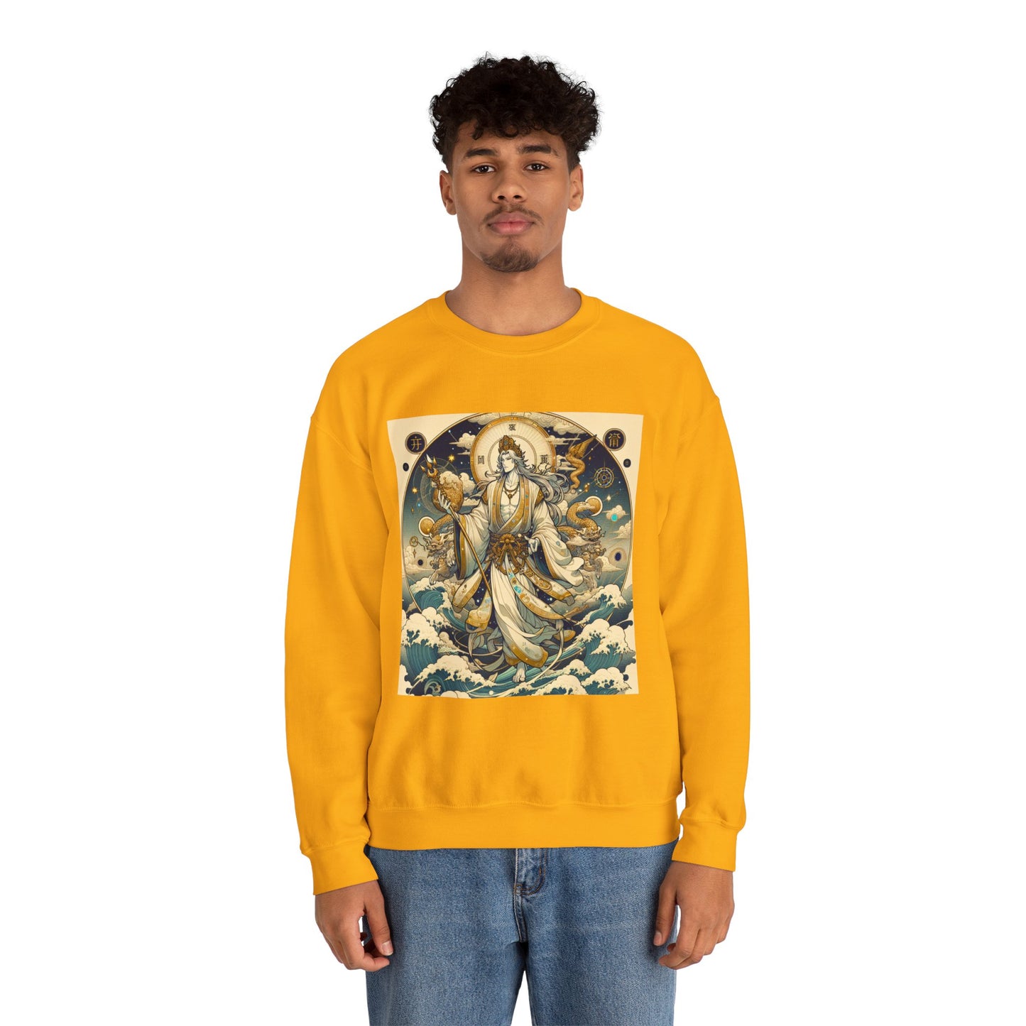 Unisex Heavy Blend™ Crewneck Sweatshirt, Anime Capricorn God, Zodiac Design