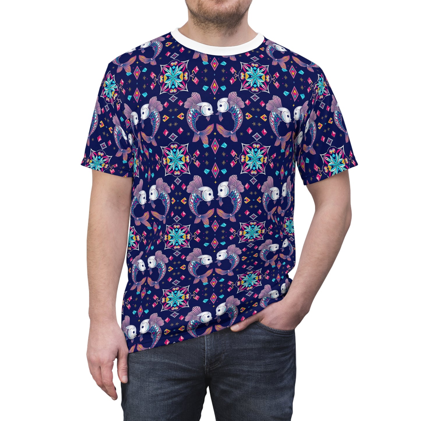 Unisex Cut & Sew T-Shirt, (AOP), Pisces, Zodiac, Jewels Pattern