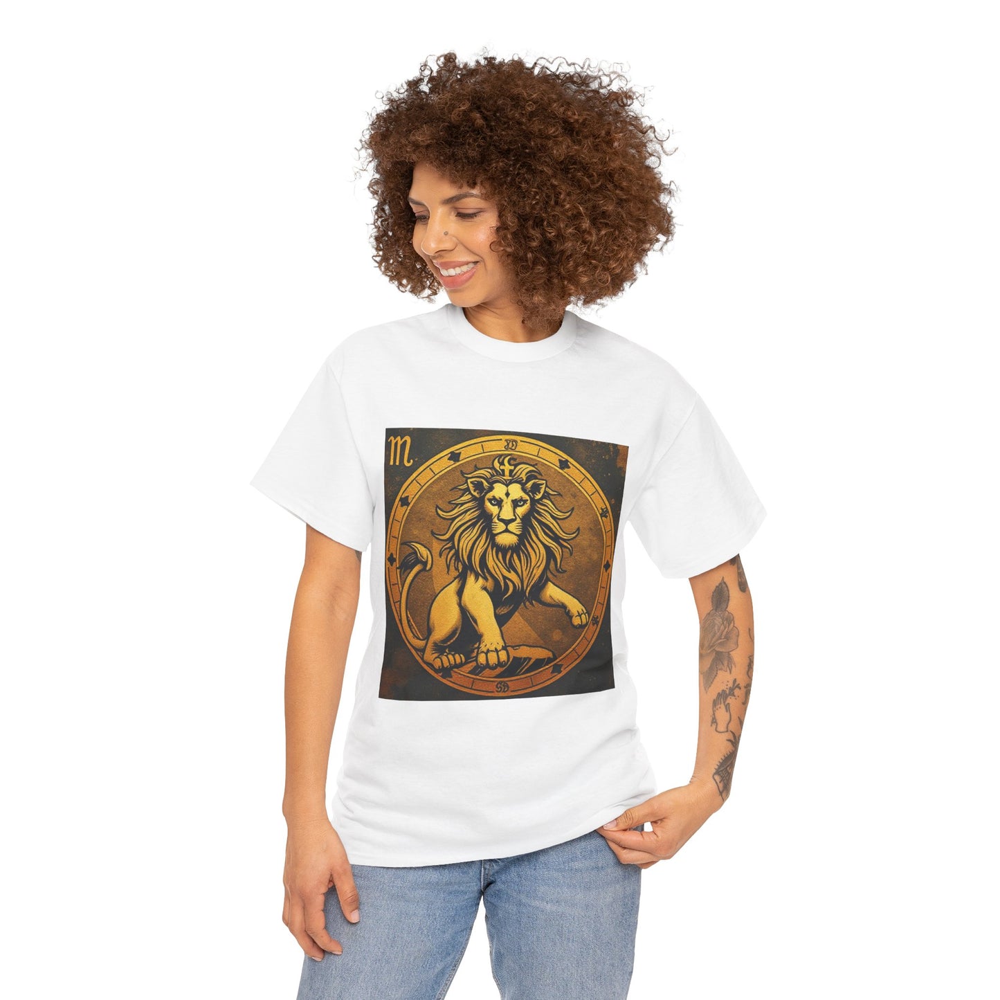 Unisex Heavy Cotton T-Shirt, Gold Lion v1, Leo Zodiac Design