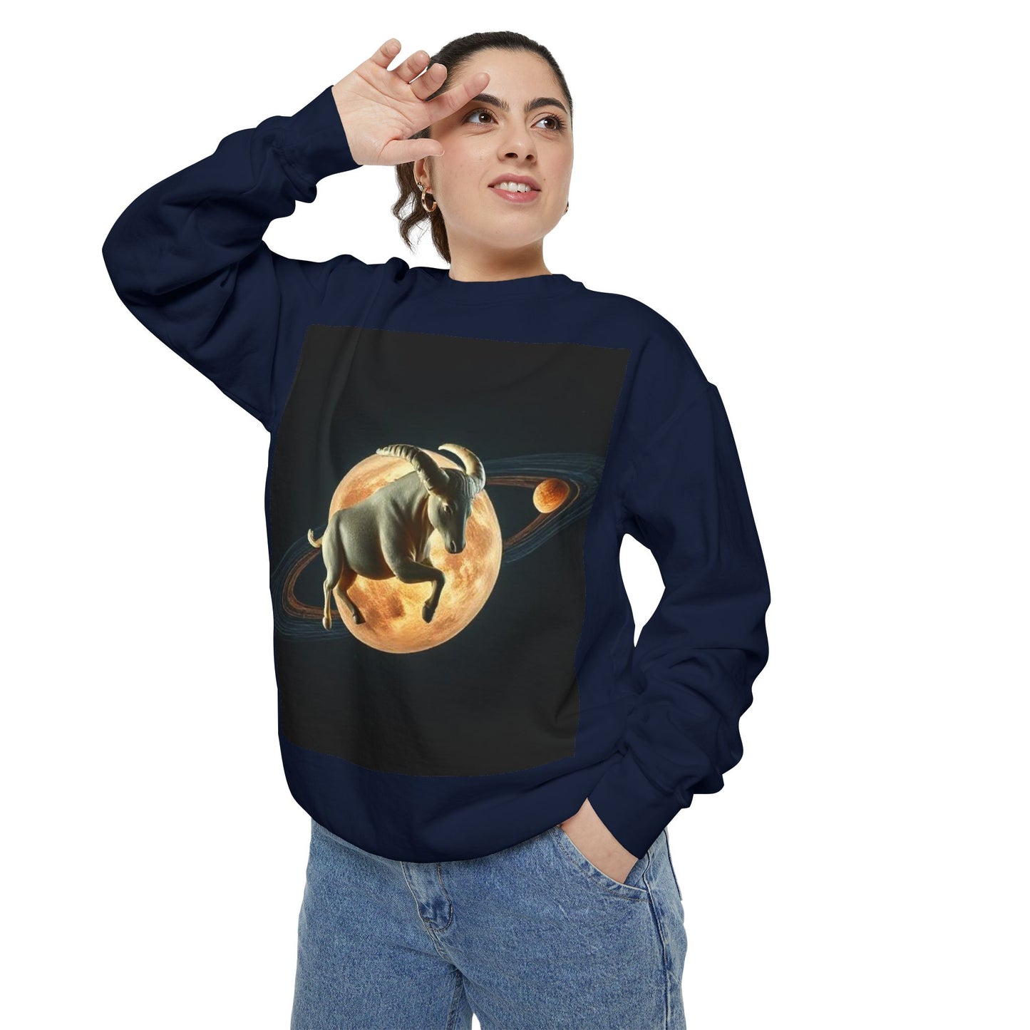 Garment-Dyed Sweatshirt, Unisex, Space Animal Design v1, Taurus