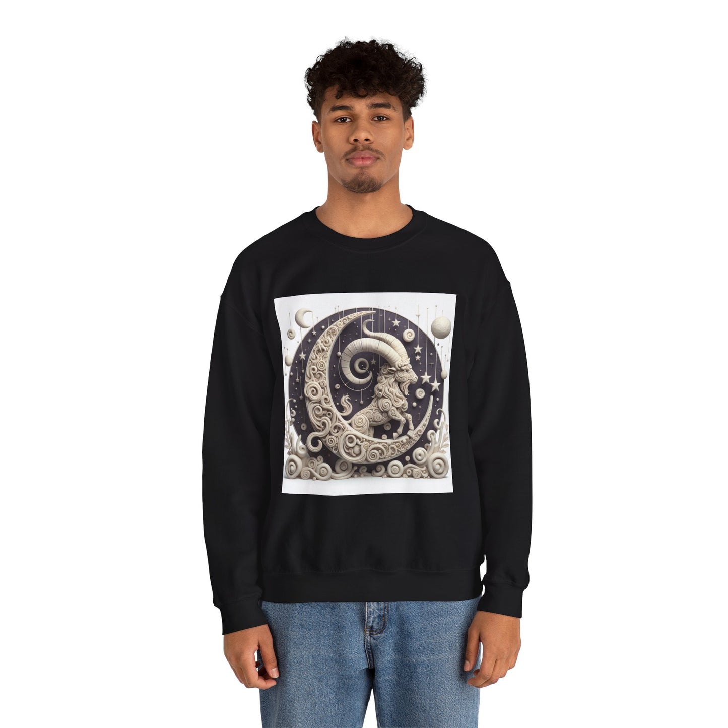 Unisex Heavy Blend™ Crewneck Sweatshirt, Stone Moon, Capricorn Zodiac Design